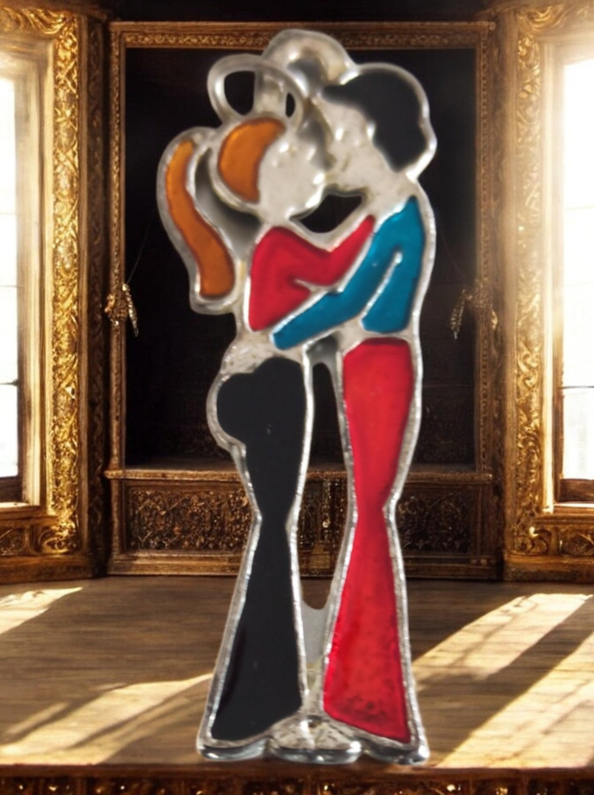 Pendentif vintage émaillé années 70 couple pop art rétro rare