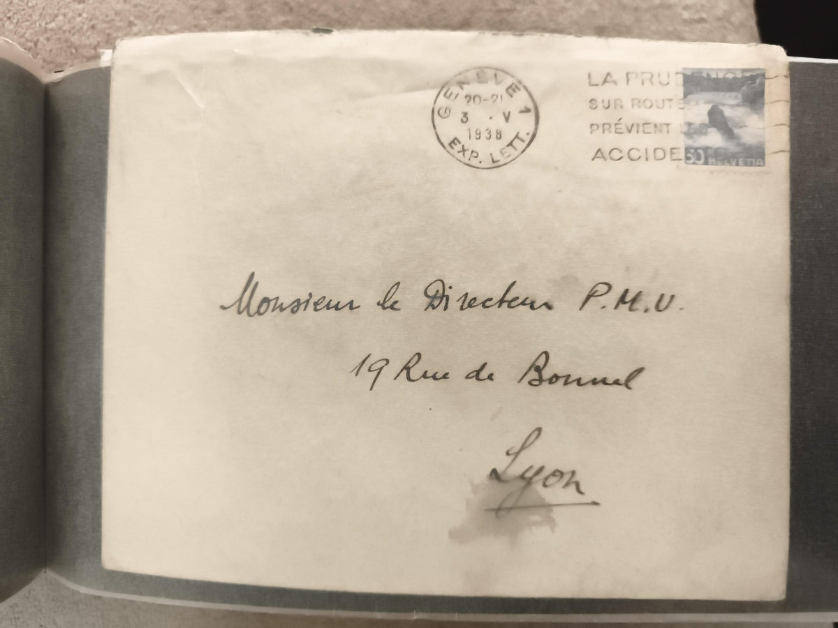 Lettre ancienne Genève 1938 timbre Helvetia 50c PMU Lyon philatélie