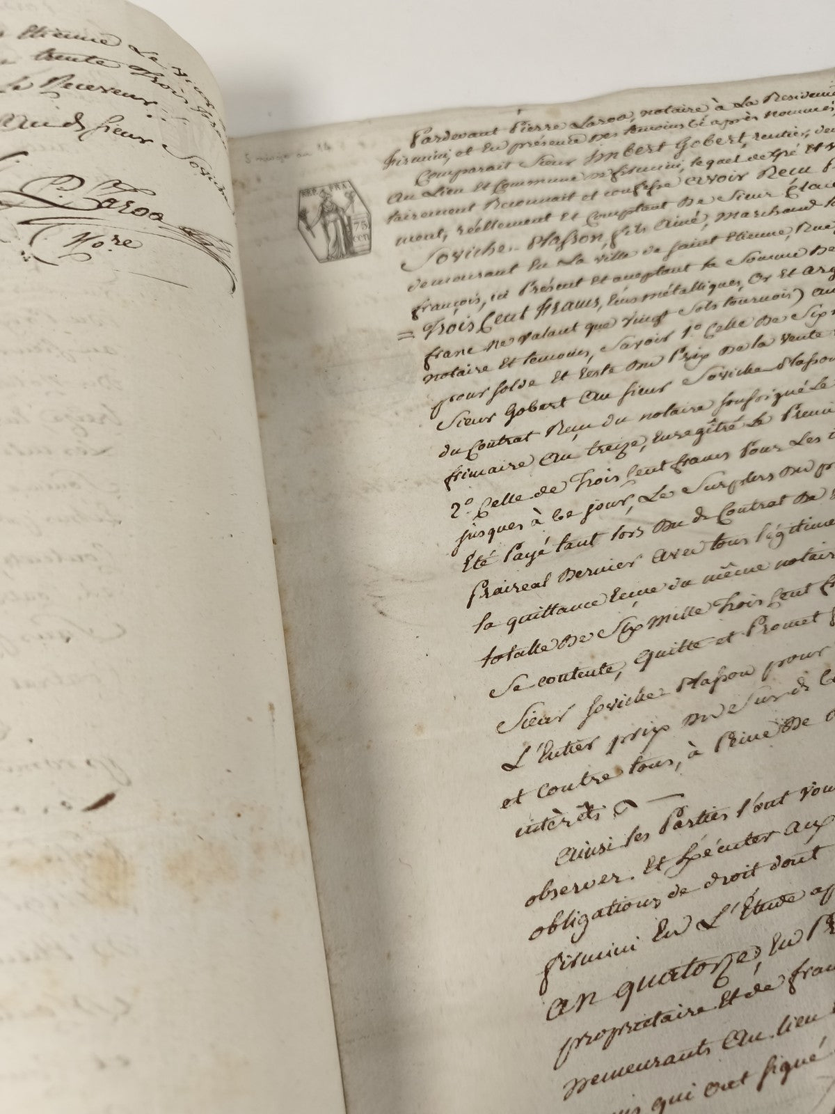 Lettre manuscrite administrative 1813, papier timbré XIXe, cachet fiscal 75 c