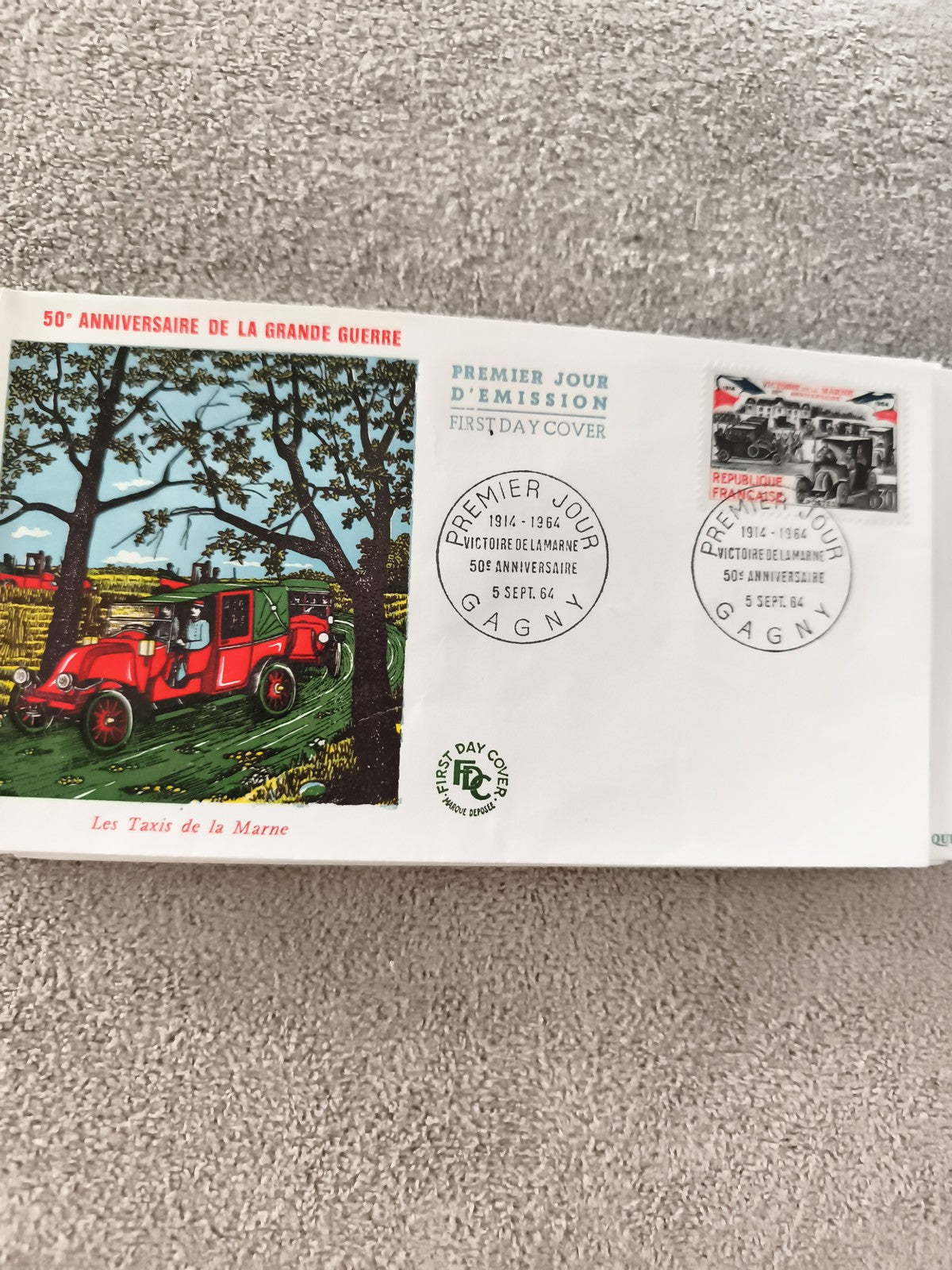 Lettre FDC 1964 Taxis de la Marne 50e anniversaire Grande Guerre philatélie