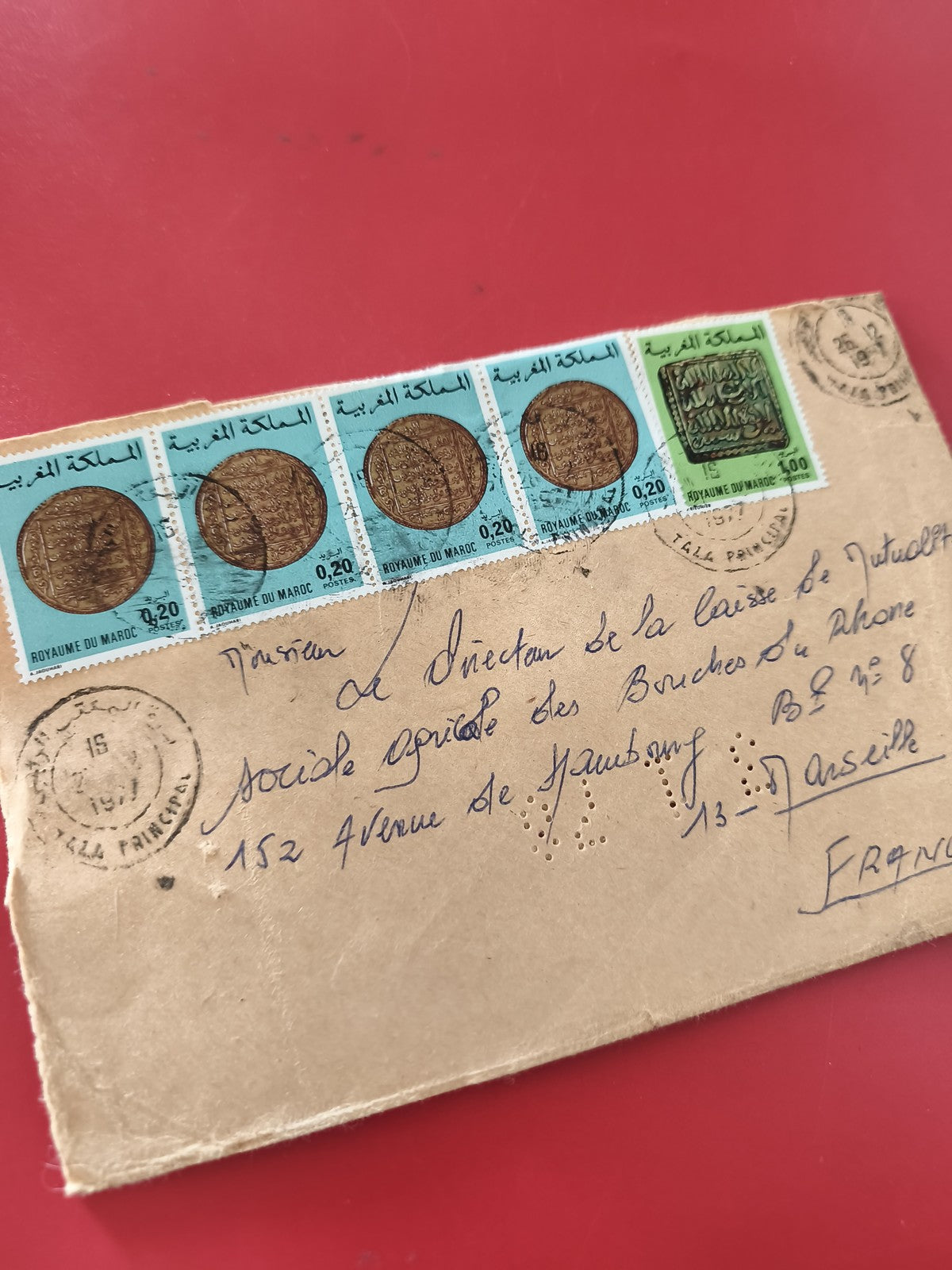 Ancienne enveloppe timbrée Maroc oblitérée 1947 philatélie collection vintage