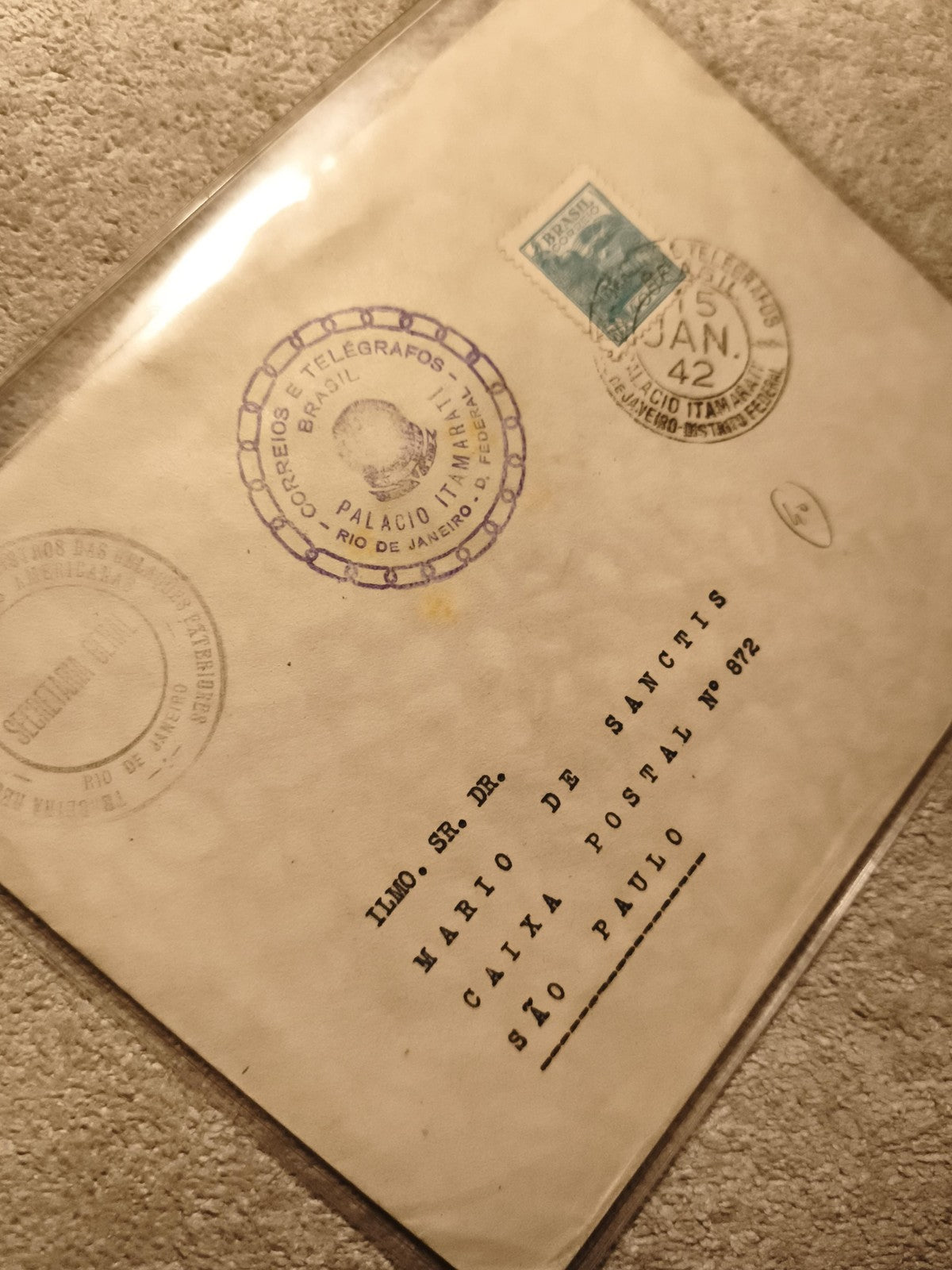 Lettre affranchie Brésil 1942 cachet Rio Janeiro Palacio Itamaraty philatélie (R