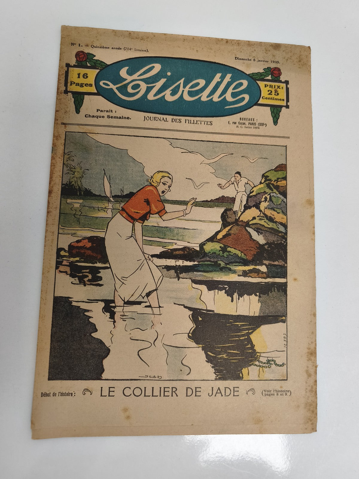 Ancien journal Lisette 1935 couverture illustrée vintage, Le Collier de Jade