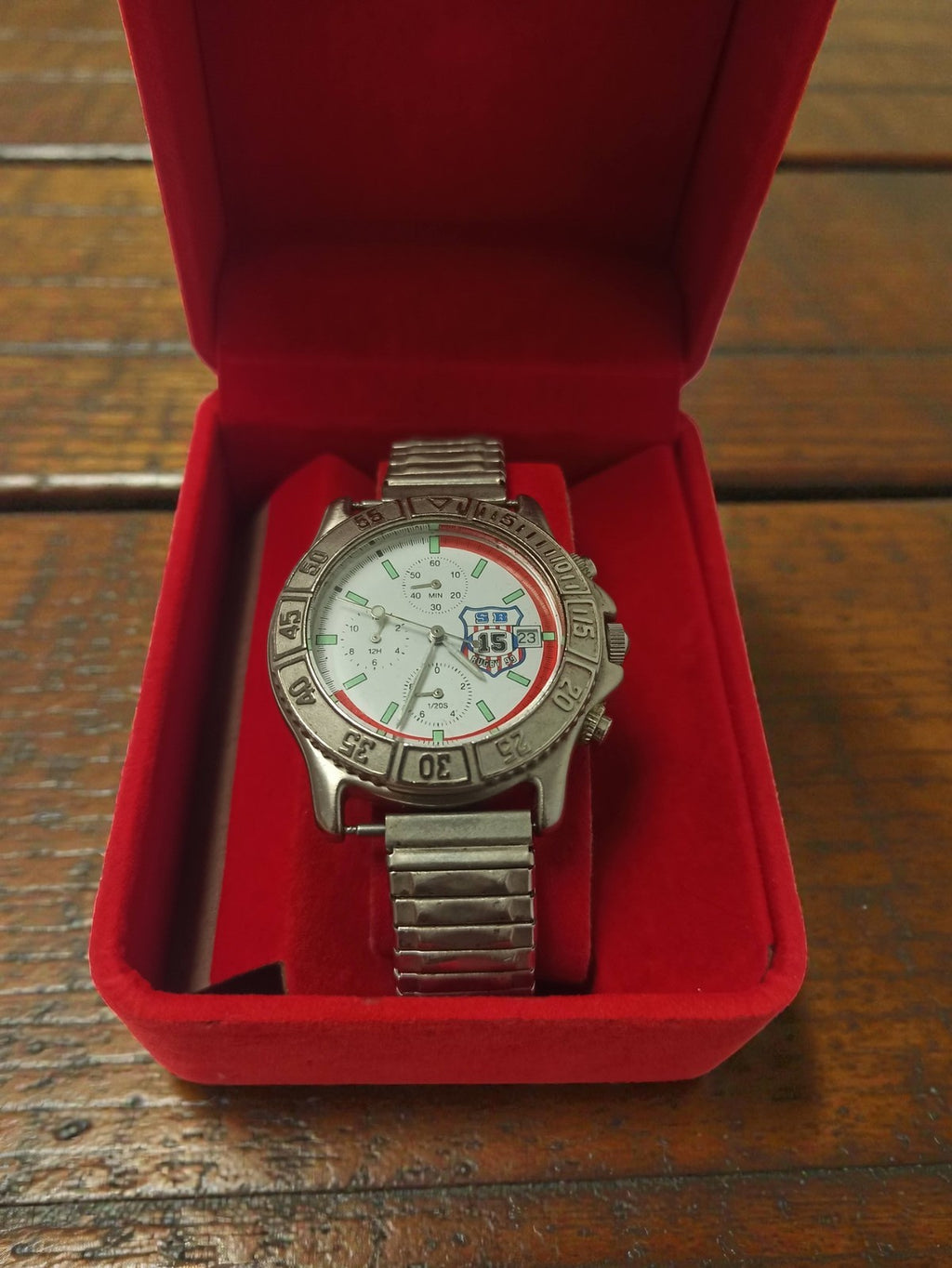 Montre homme SB 15 Rugby 99 vintage, bracelet extensible, rare rétro