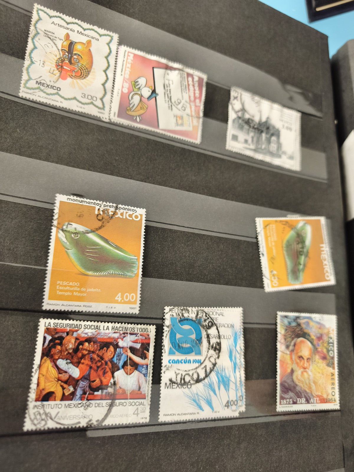 Lot anciens timbres oblitérés Mexique collection philatélie motifs variés
