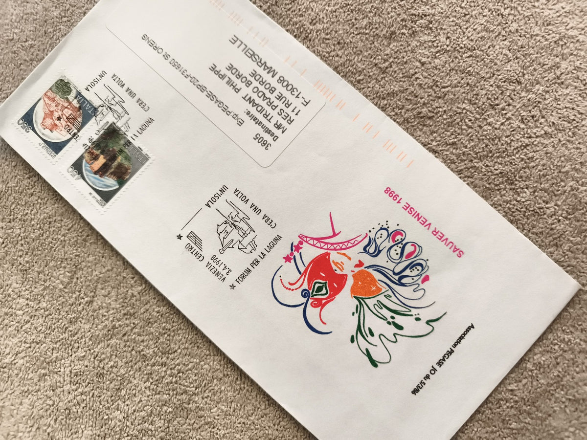 Lettre premier jour Venise 1998 Italie, timbres illustrés, cachet philatélie