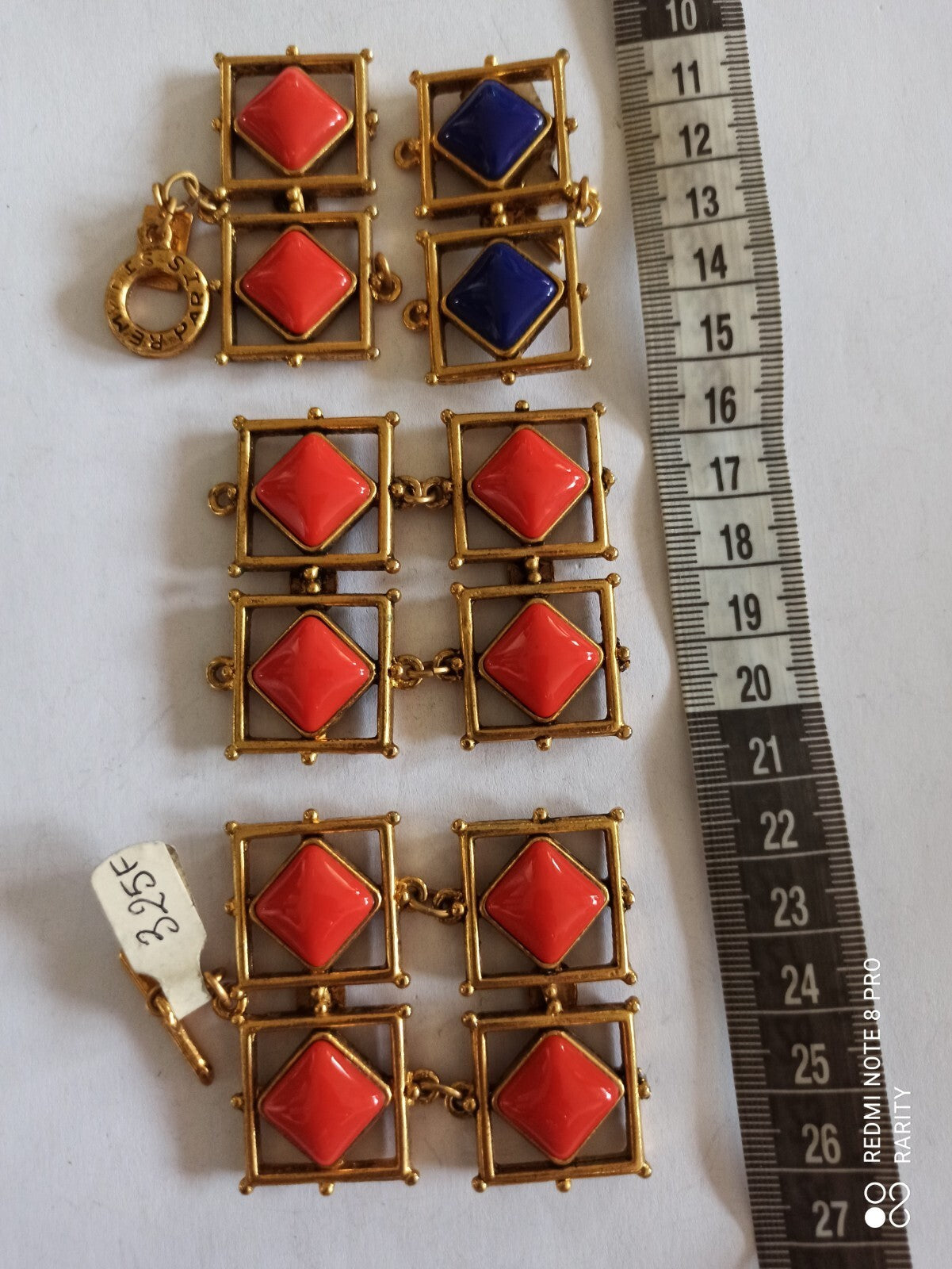 Bracelet vintage émaillé Remy Dis Paris années 80 doré rouge bleu France