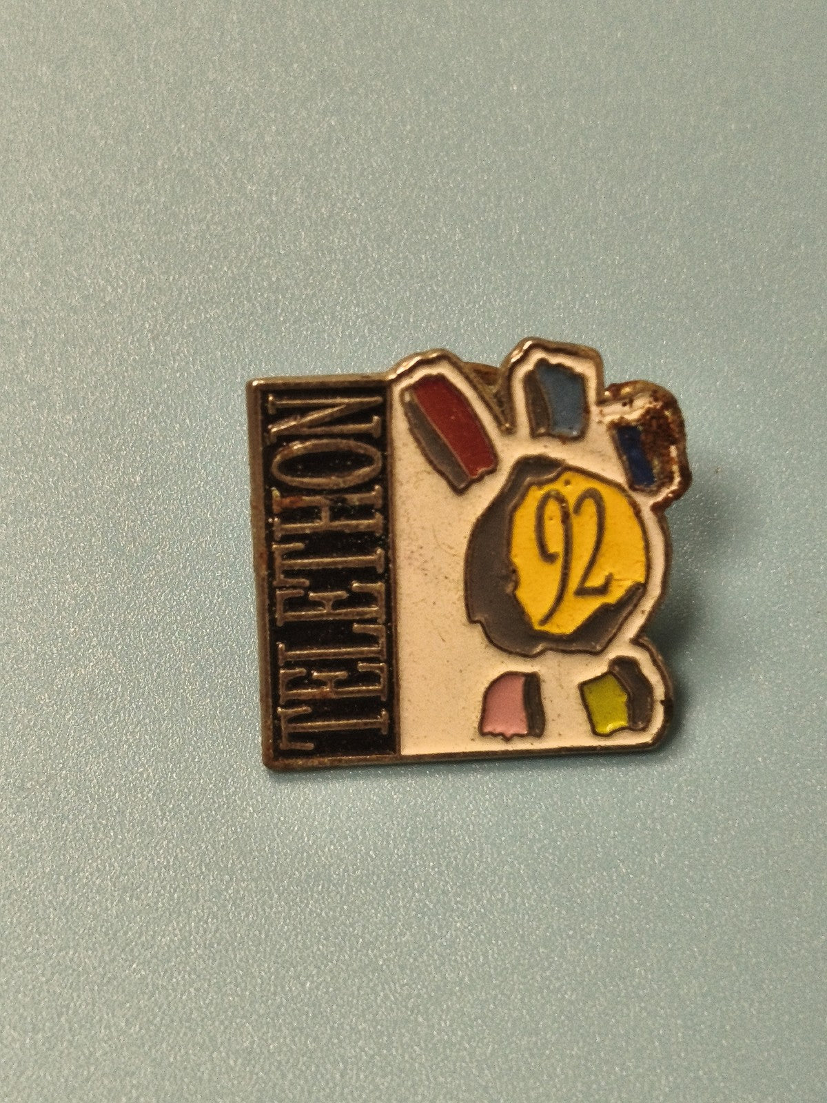 Vintage multi-colored Telethon 92 pin, collectible event badge