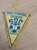 Fanion ancien SOC Caillolais Marseille rétro football jaune bleu vintage