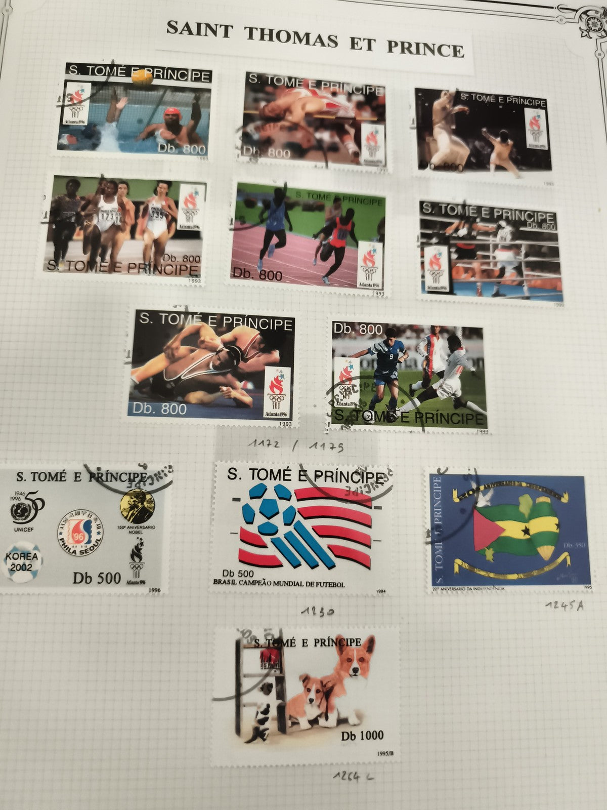 Timbres S. Tomé e Príncipe sports olympiques animaux Db 800 Db 1000 philatélie
