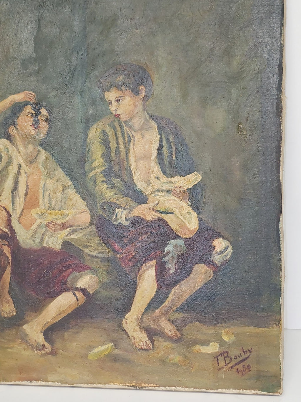 Ancien tableau vintage signé Bouby, peinture sur toile datée 1950, art rétro