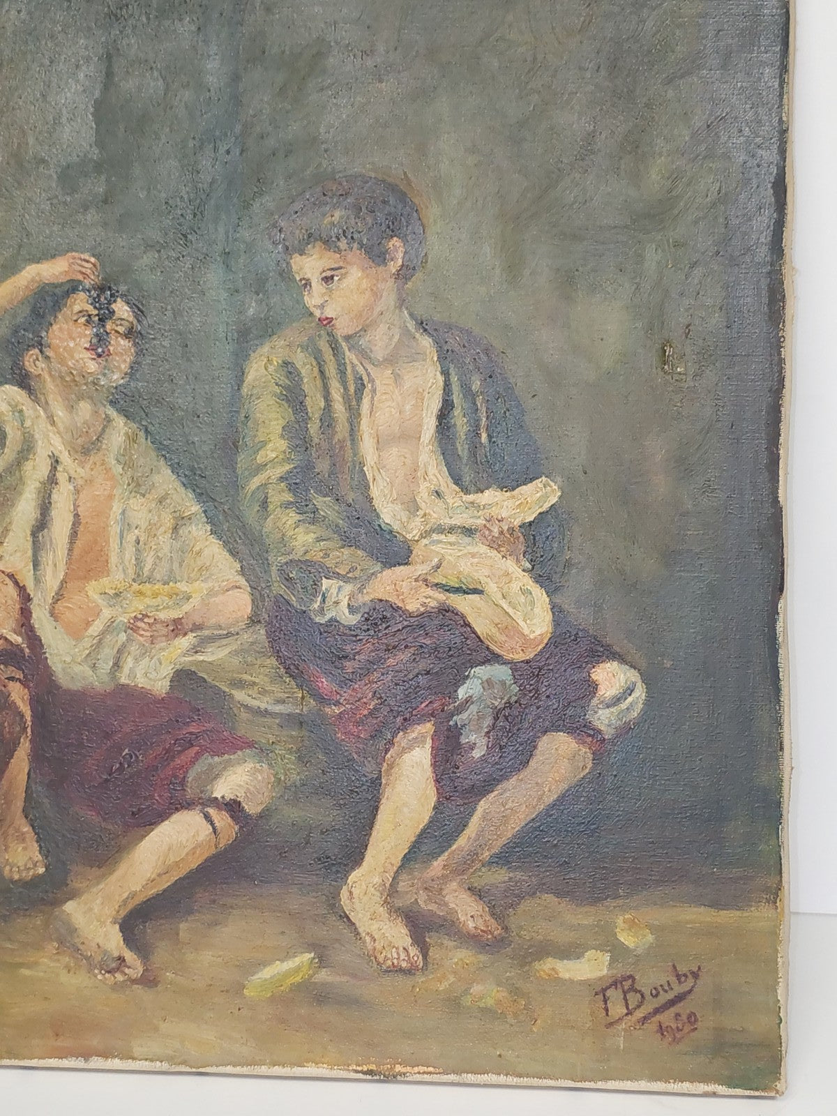 Ancien tableau vintage signé Bouby, peinture sur toile datée 1950, art rétro