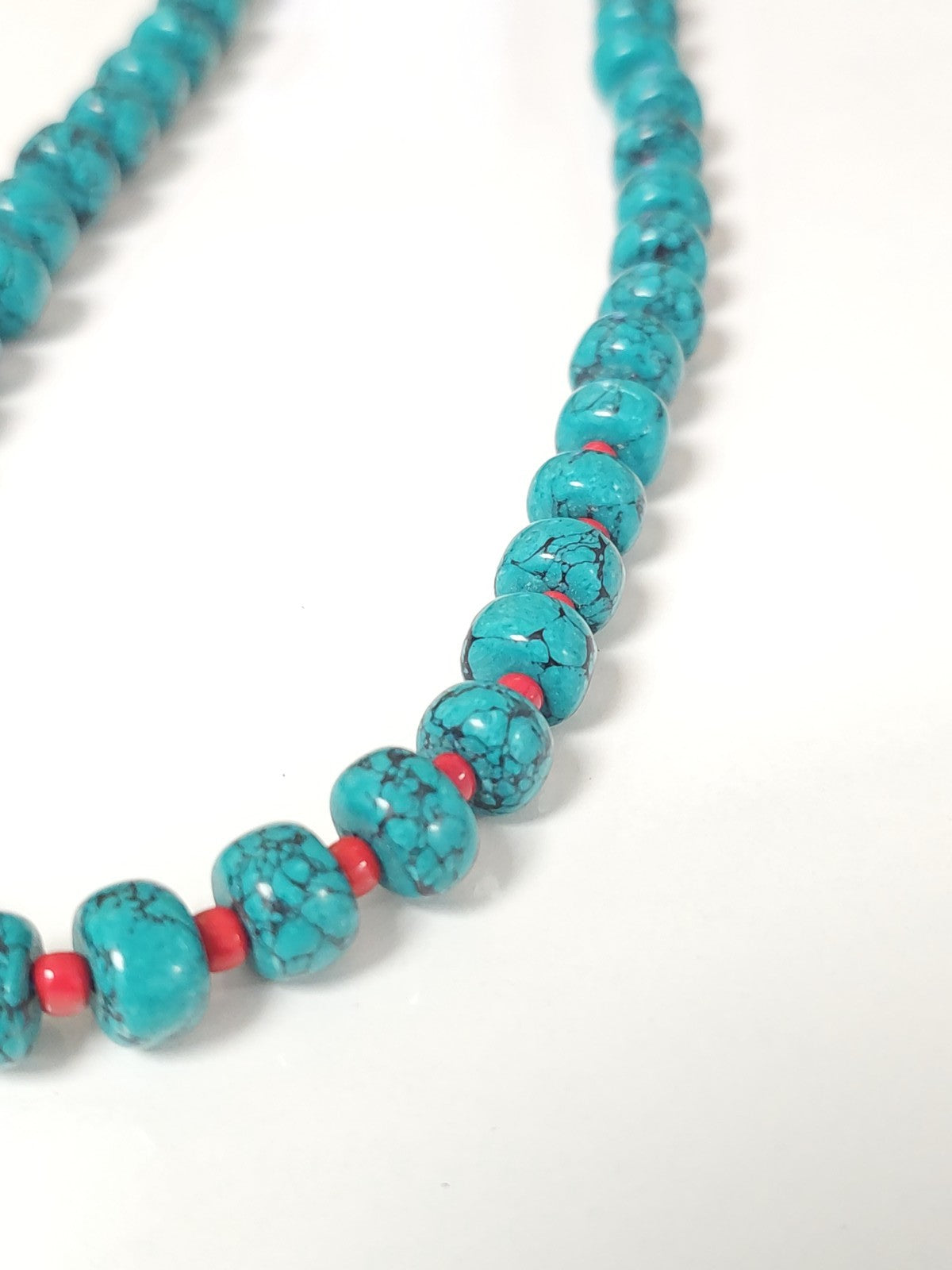 Collier tibétain perles turquoise corail 49g bijou ethnique artisanal femme