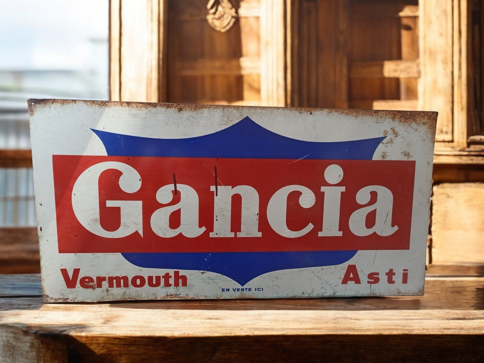 Plaque émaillée ancienne Gancia Vermouth Asti vintage pub bistrot déco