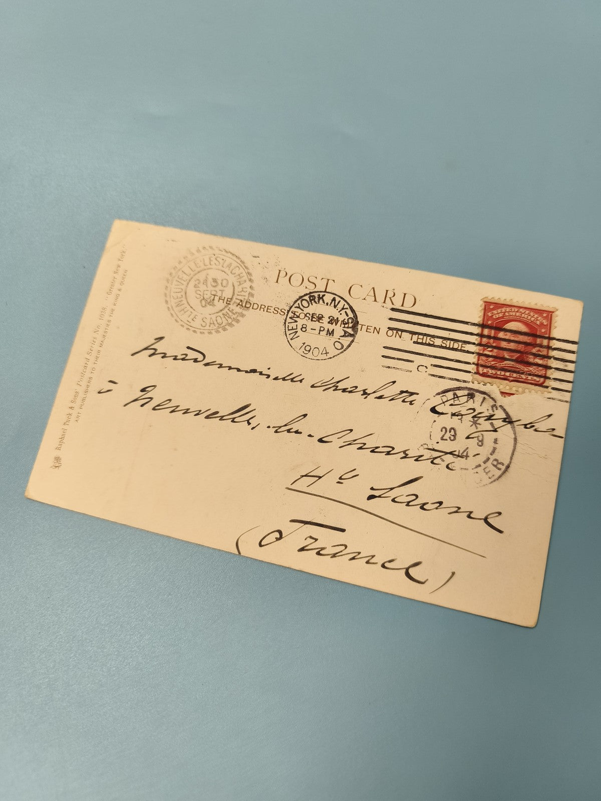 Carte postale philatélie timbre rouge oblitérée écriture manuscrite