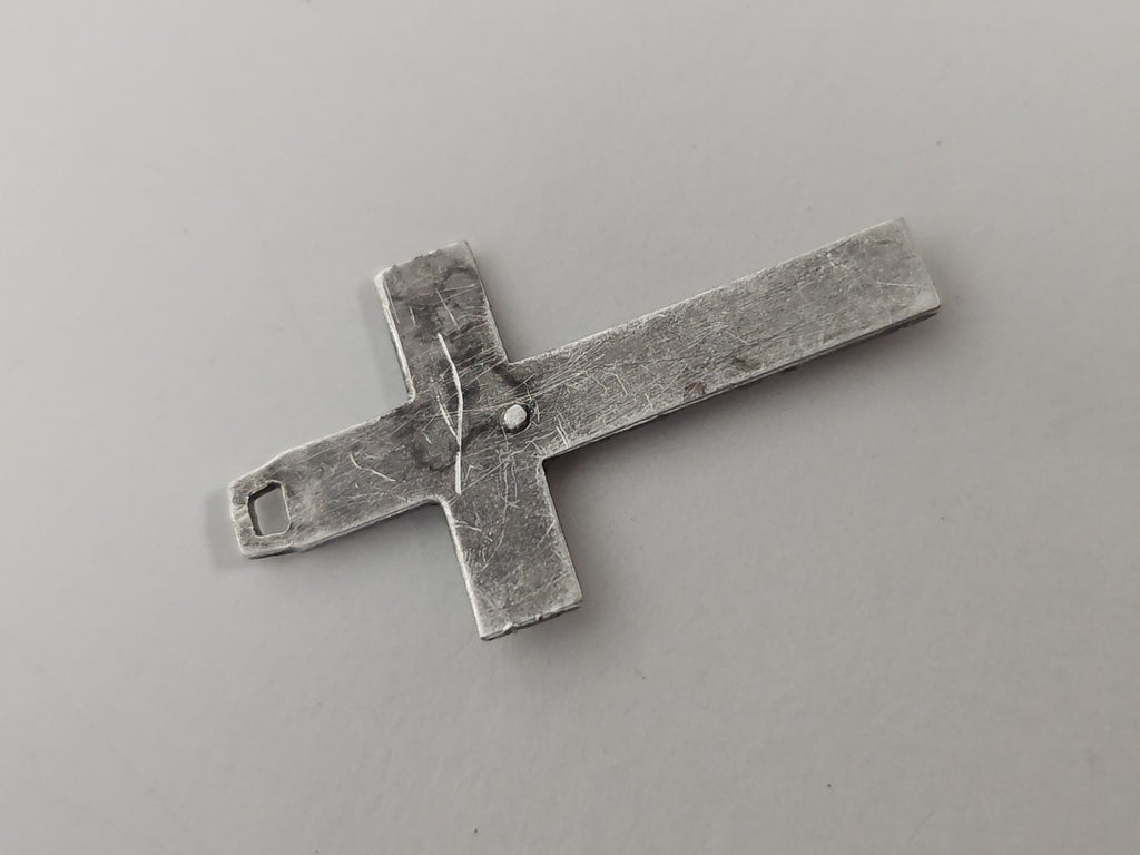 Petite croix catholique ancienne en argent vintage, pendentif religieux rétro