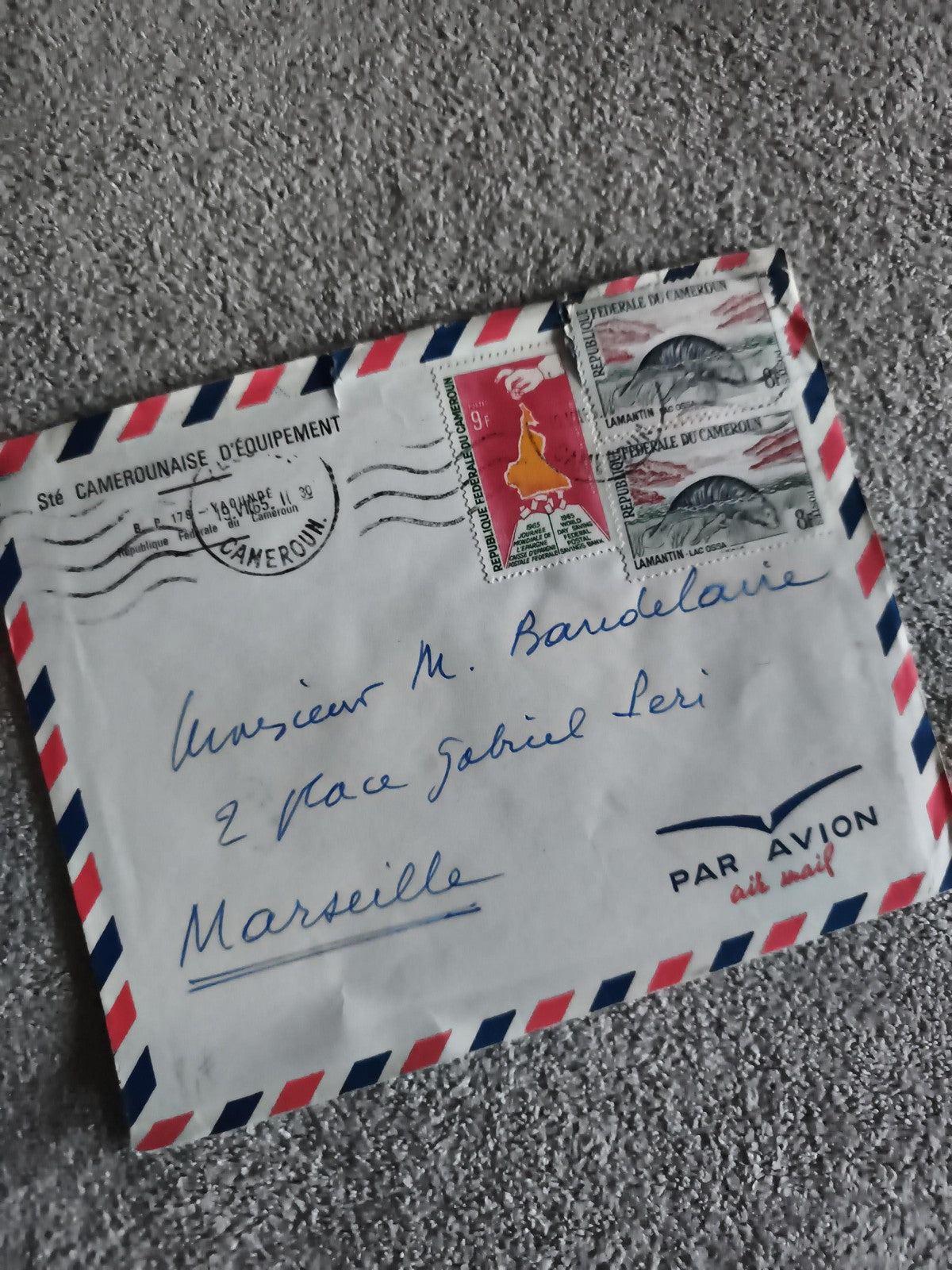 Lettre affranchie Cameroun 1990, enveloppe Par Avion, timbres faune et indépenda