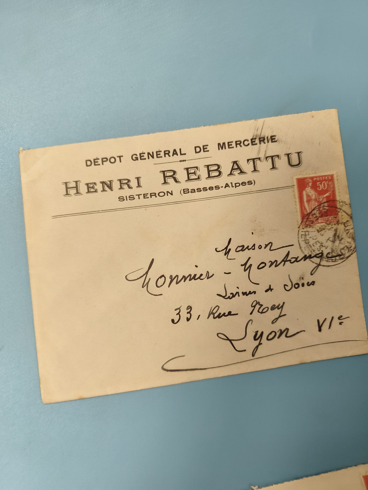 Ancienne enveloppe oblitérée début XXe Henri Rebattu Sisteron philatélie