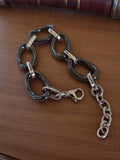 Bracelet vintage rétro métal noir et argent maillons larges ? Accessoire collect
