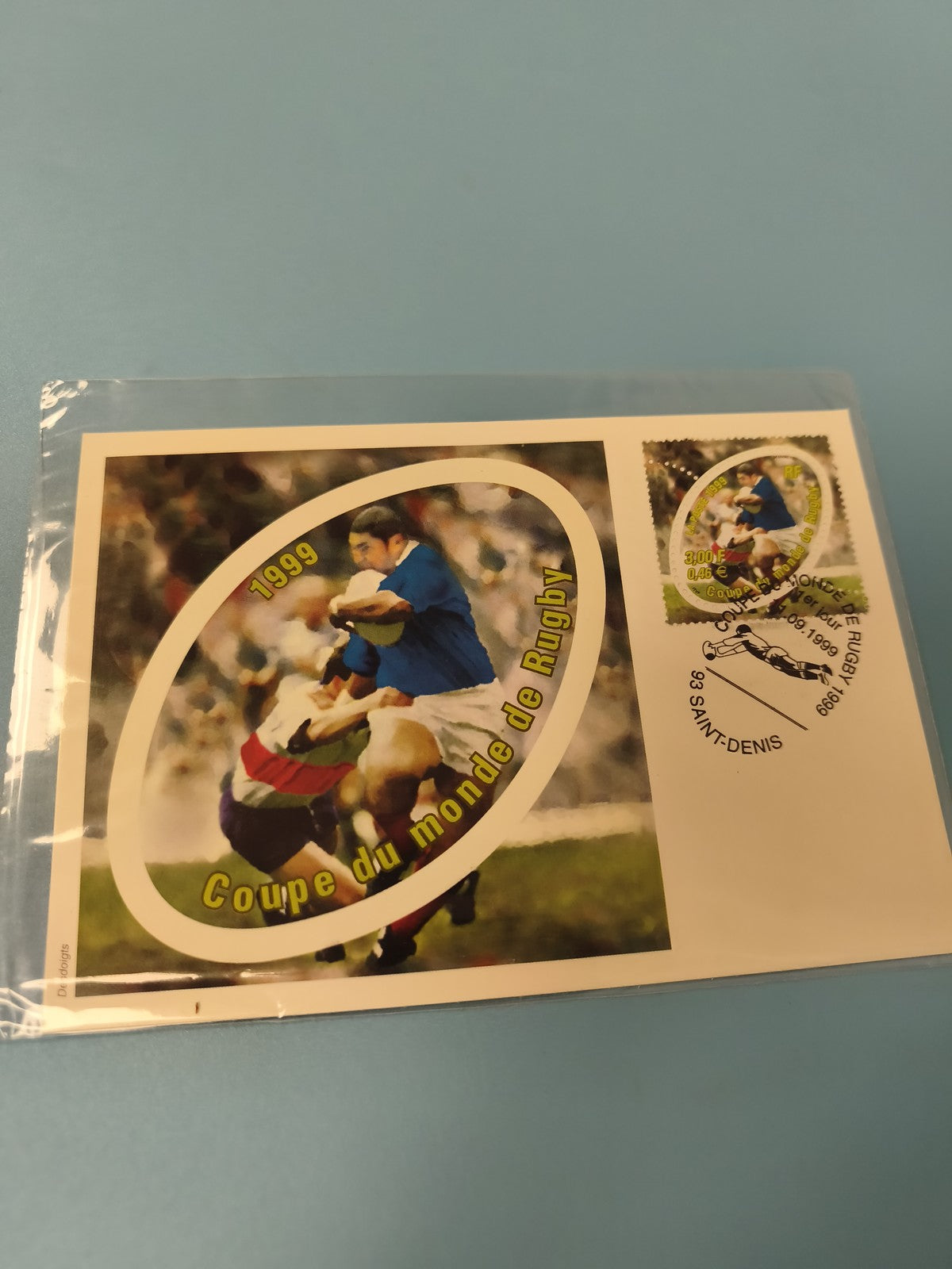 Carte philatélie ancienne Coupe du Monde Rugby 1999, timbre commémoratif