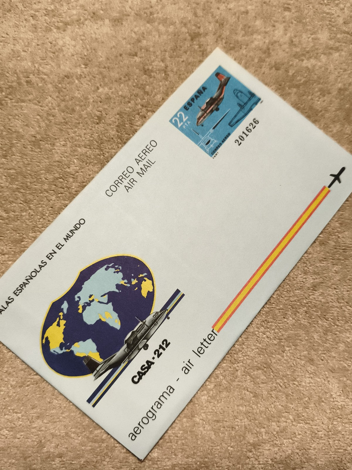 Aerogramme CASA 212 Espagne avion timbre 22 PTA philatélie air mail