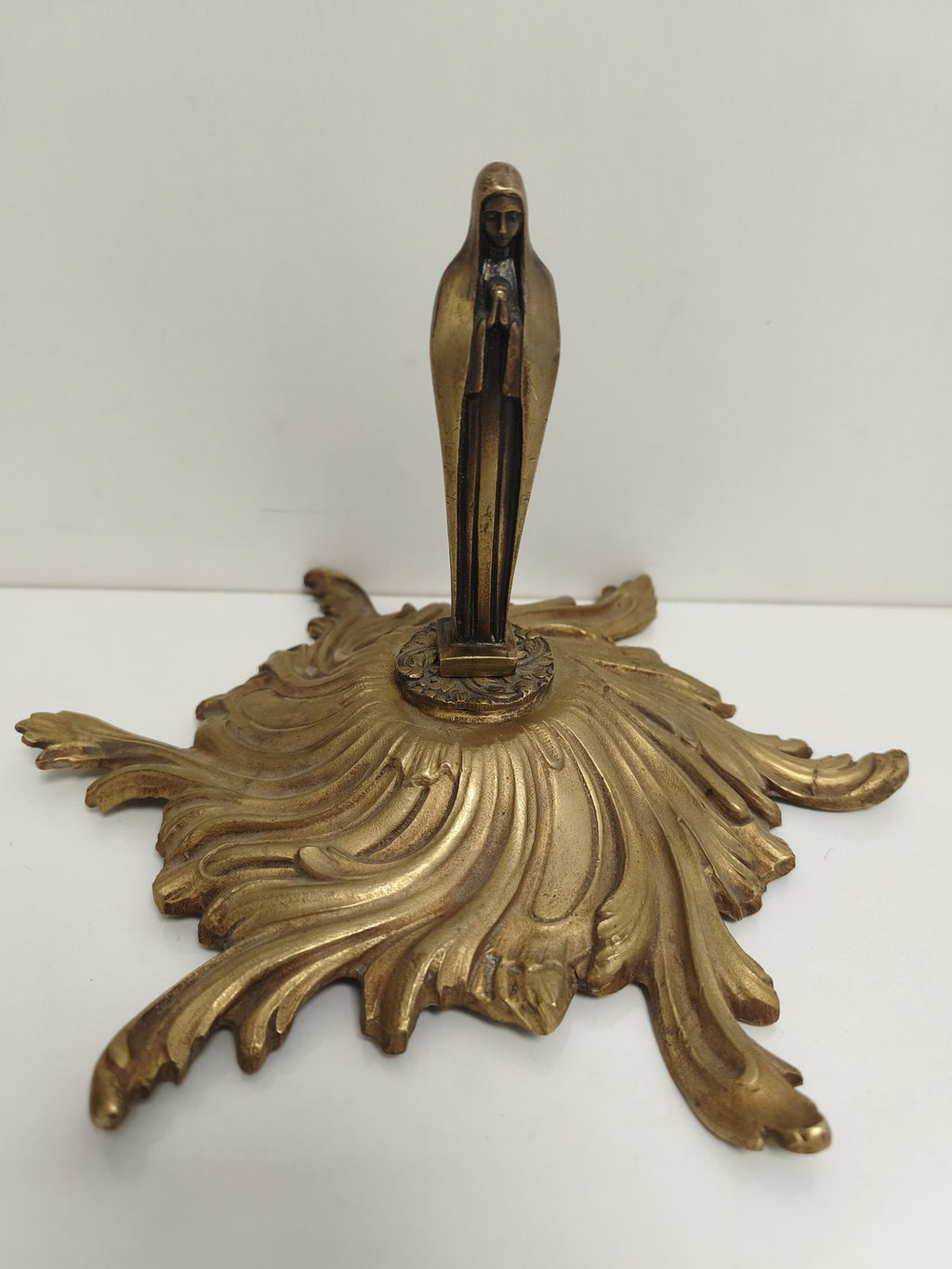 Statue religieuse ancienne bronze doré signée Caullet Vierge socle baroque