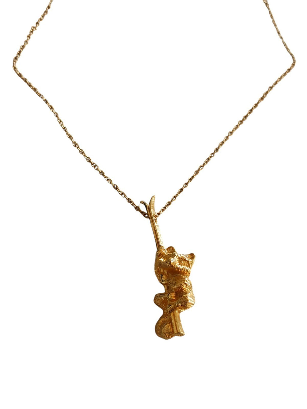 Collier pendentif ours skis doré 24 carats Lake Placid 1980 Jeux Olympiques