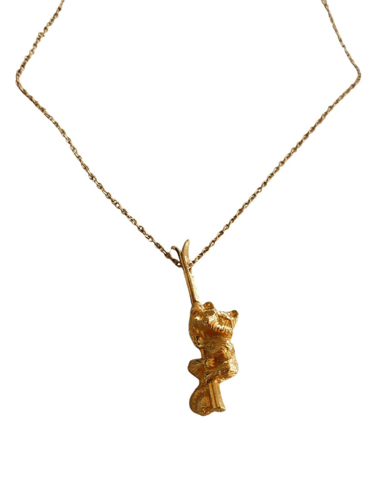 Collier pendentif ours skis doré 24 carats Lake Placid 1980 Jeux Olympiques