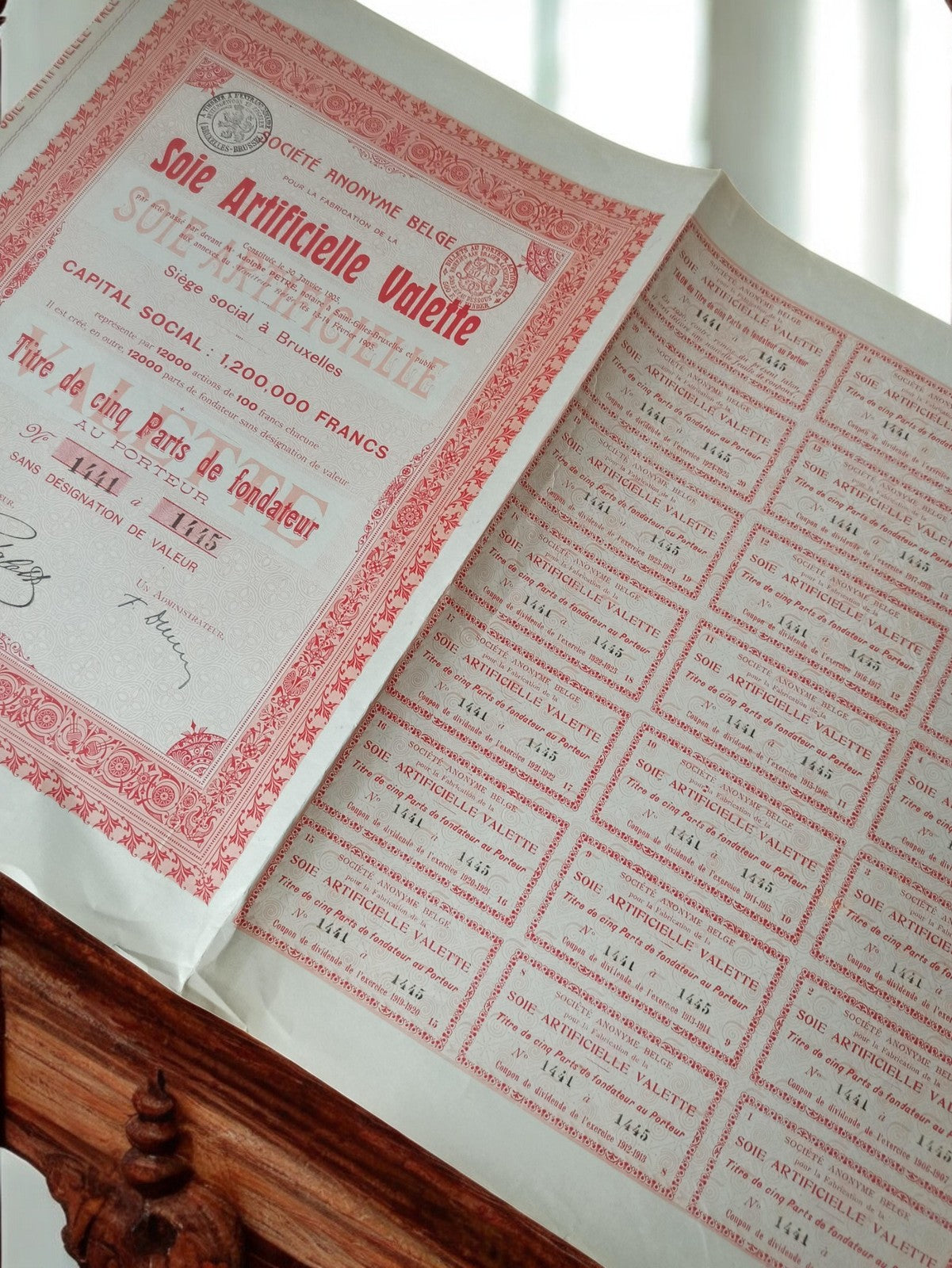 Action au porteur Soie Artificielle Valette années 1920, document financier anci