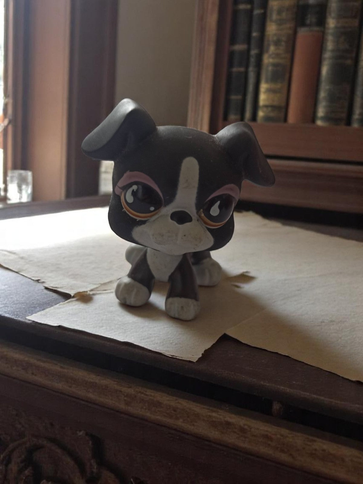 Figurine Petshop chien noir blanc yeux grands - vintage rare ancien
