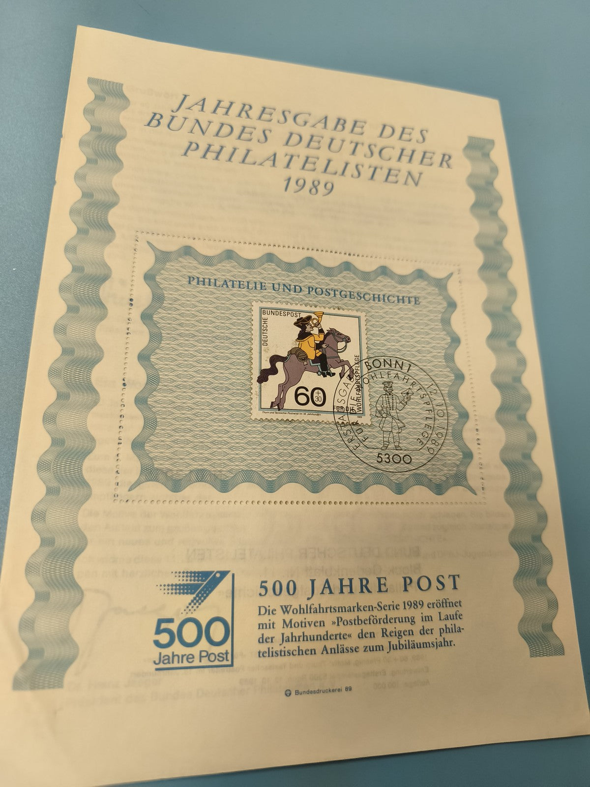 Annual Edition Federation of German Philatelists 1989 Timbre 500 Jahre Post