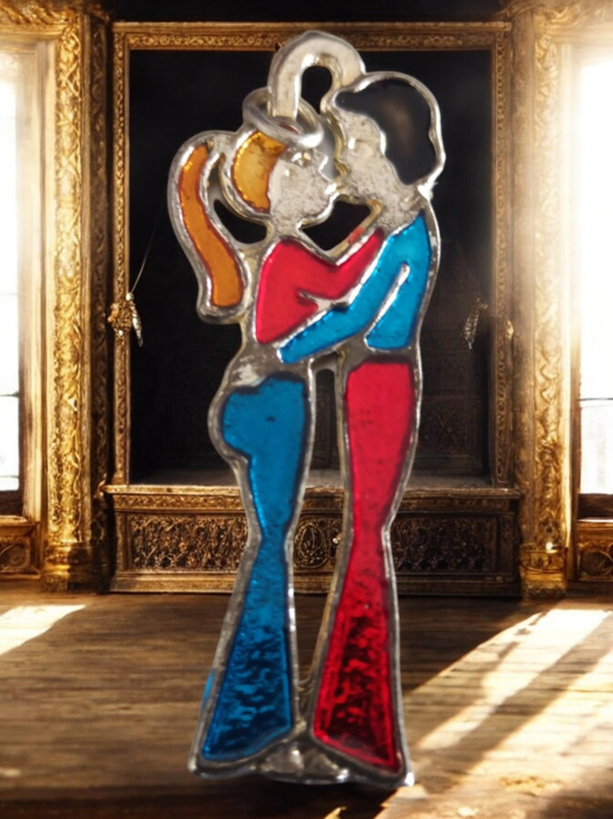 Pendentif vintage années 70 couple émaillé pop art deadstock rétro