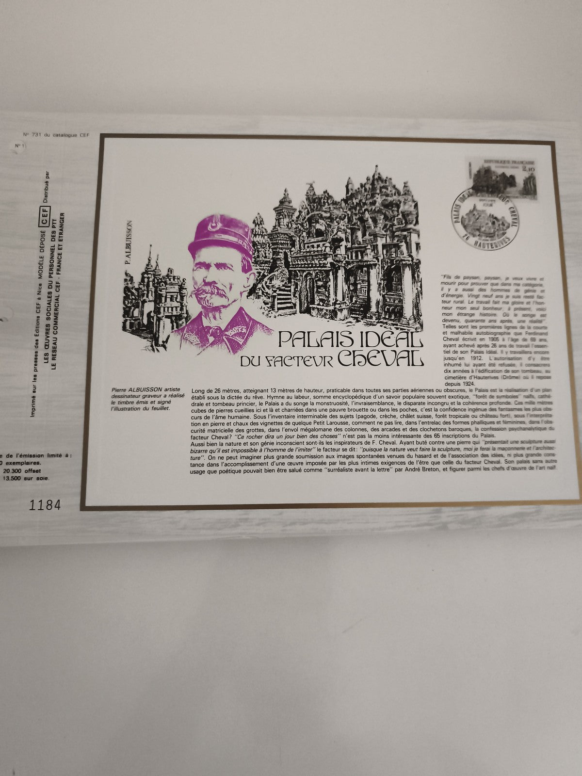 Feuillet CEF Palais Idéal Facteur Cheval philatélie timbre illustré cachet
