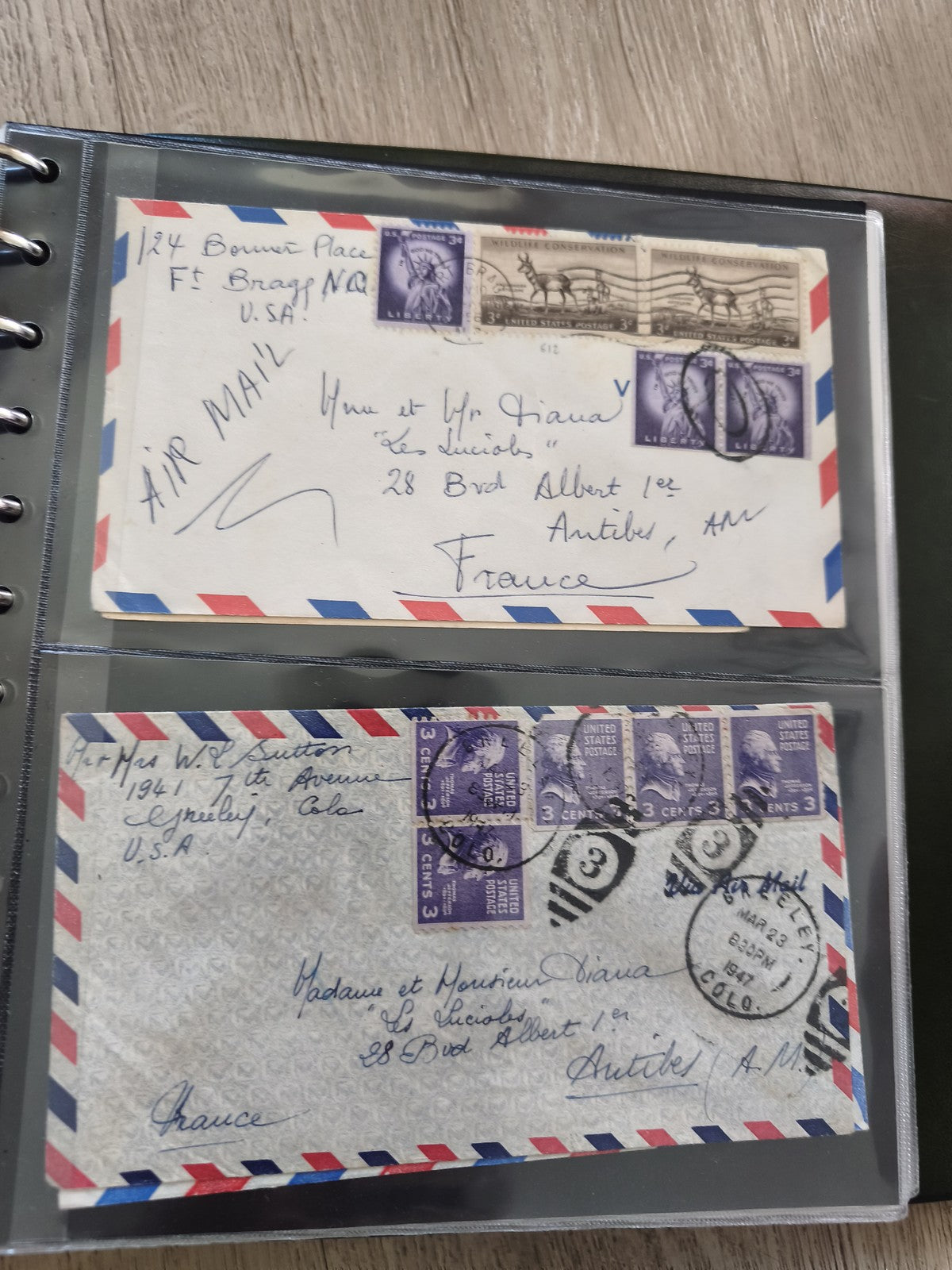Ancienne enveloppe philatélie oblitérée USA, lot 2, timbres Liberty et faune