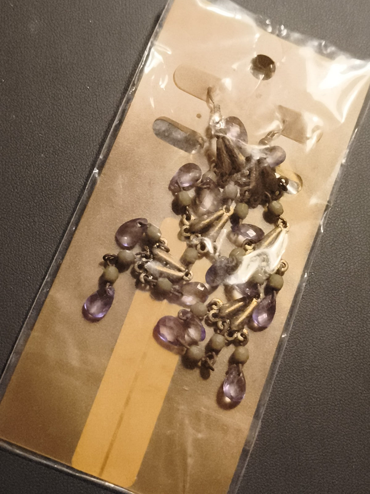 Boucles d'oreilles vintage pendantes pampilles violettes deadstock ancien magasi