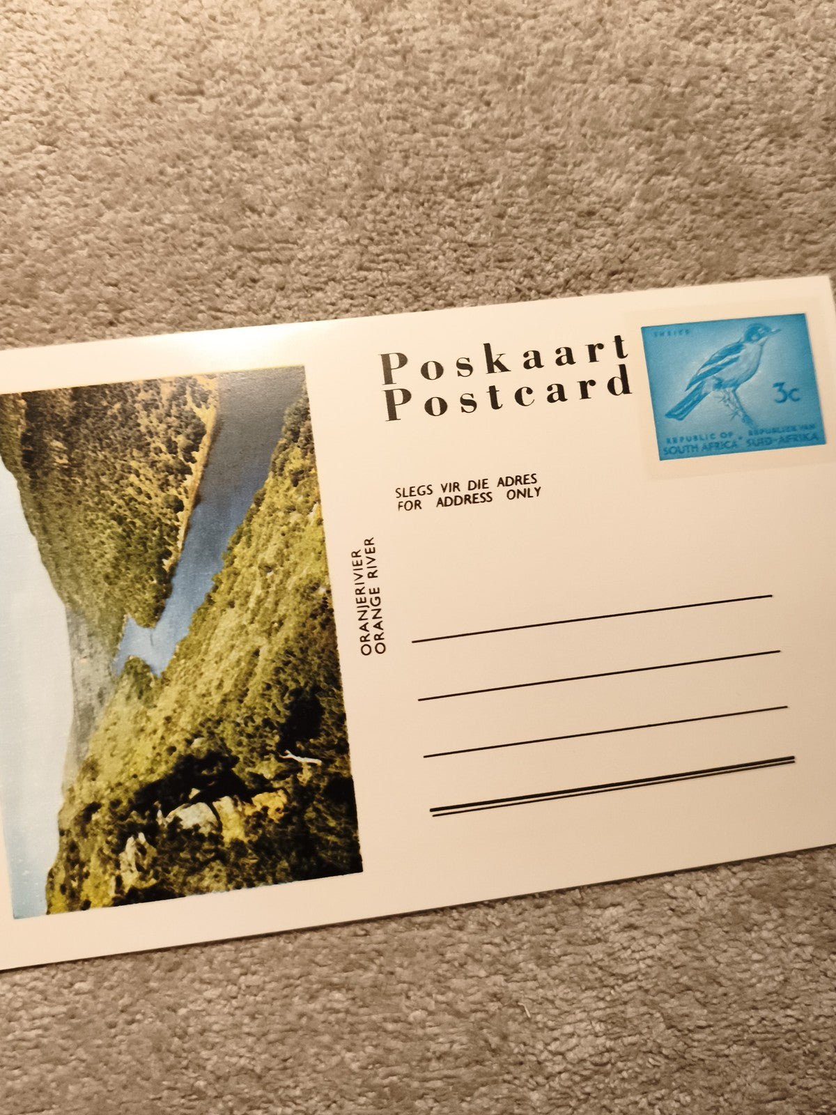 Carte postale Afrique du Sud affranchie 3c paysage Oranjerivier philatélie (Ref