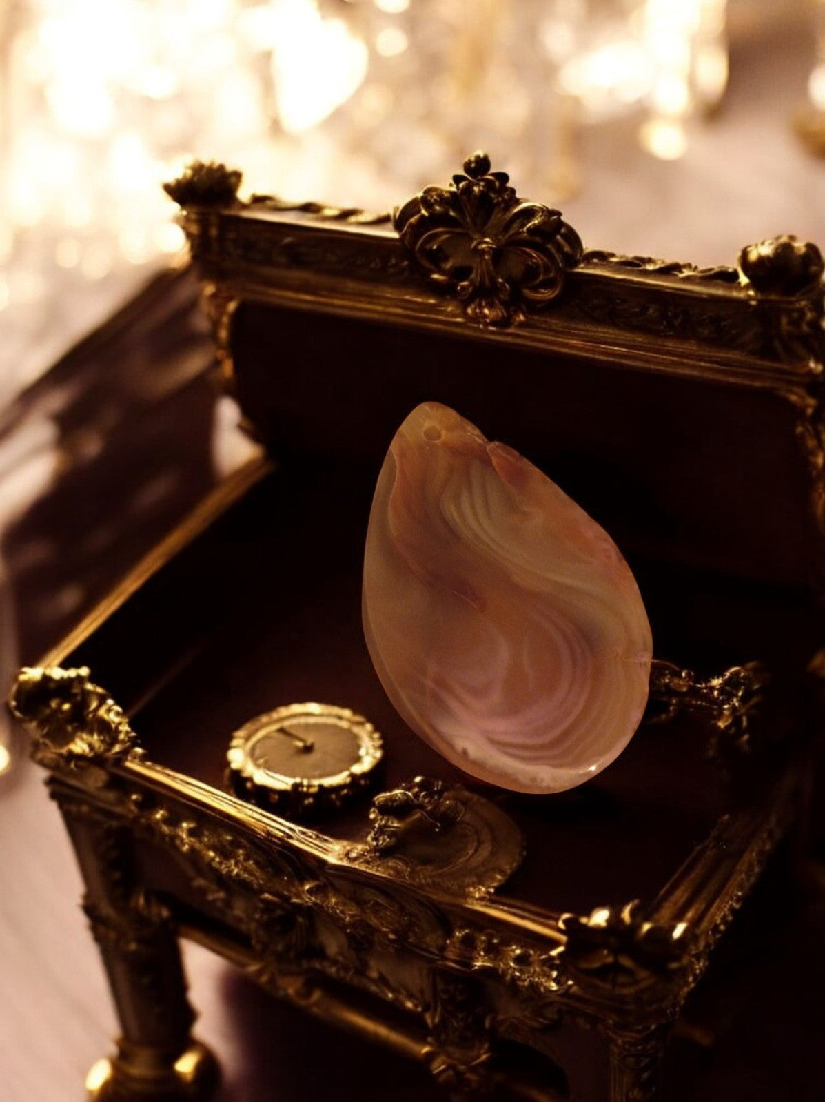 Tranche d’agate naturelle polie, pierre décorative, motif ondulé rose