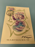 Carte postale philatélie Martigues 94, illustration bateaux et église, cachet 19