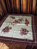 Foulard carré Ted Lapidus vintage fleurs marron beige rétro ancien accessoire