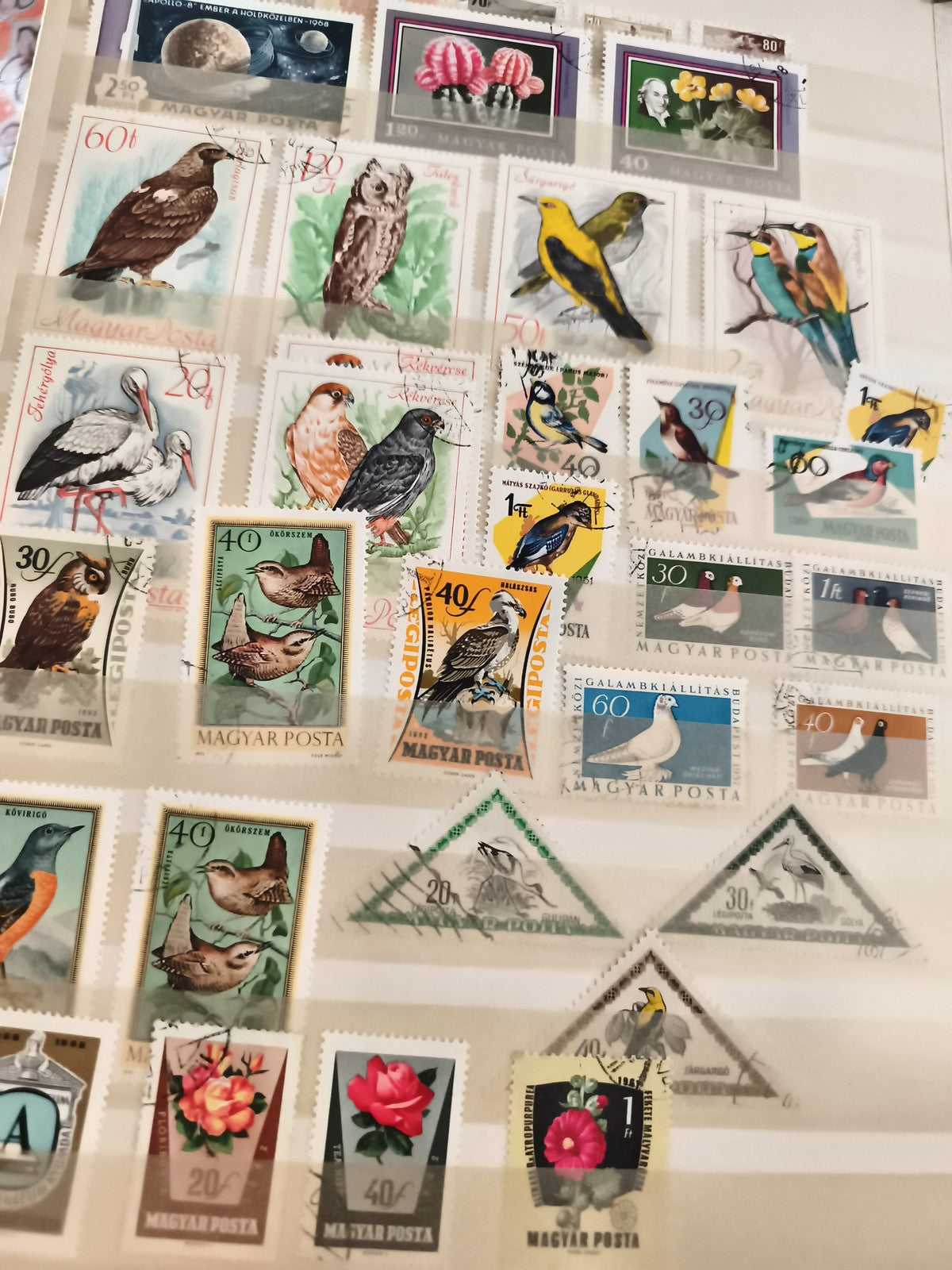 Timbres anciens Hongrie Magyar Posta oiseaux fleurs usagés philatélie vintage