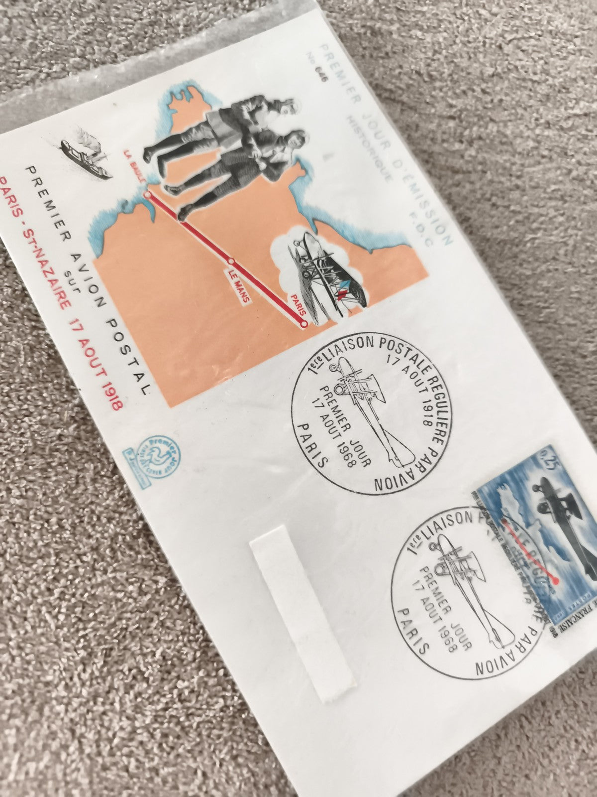 Lettre 1er jour avion postal Paris-St Nazaire 1968 FDC philatélie aviation