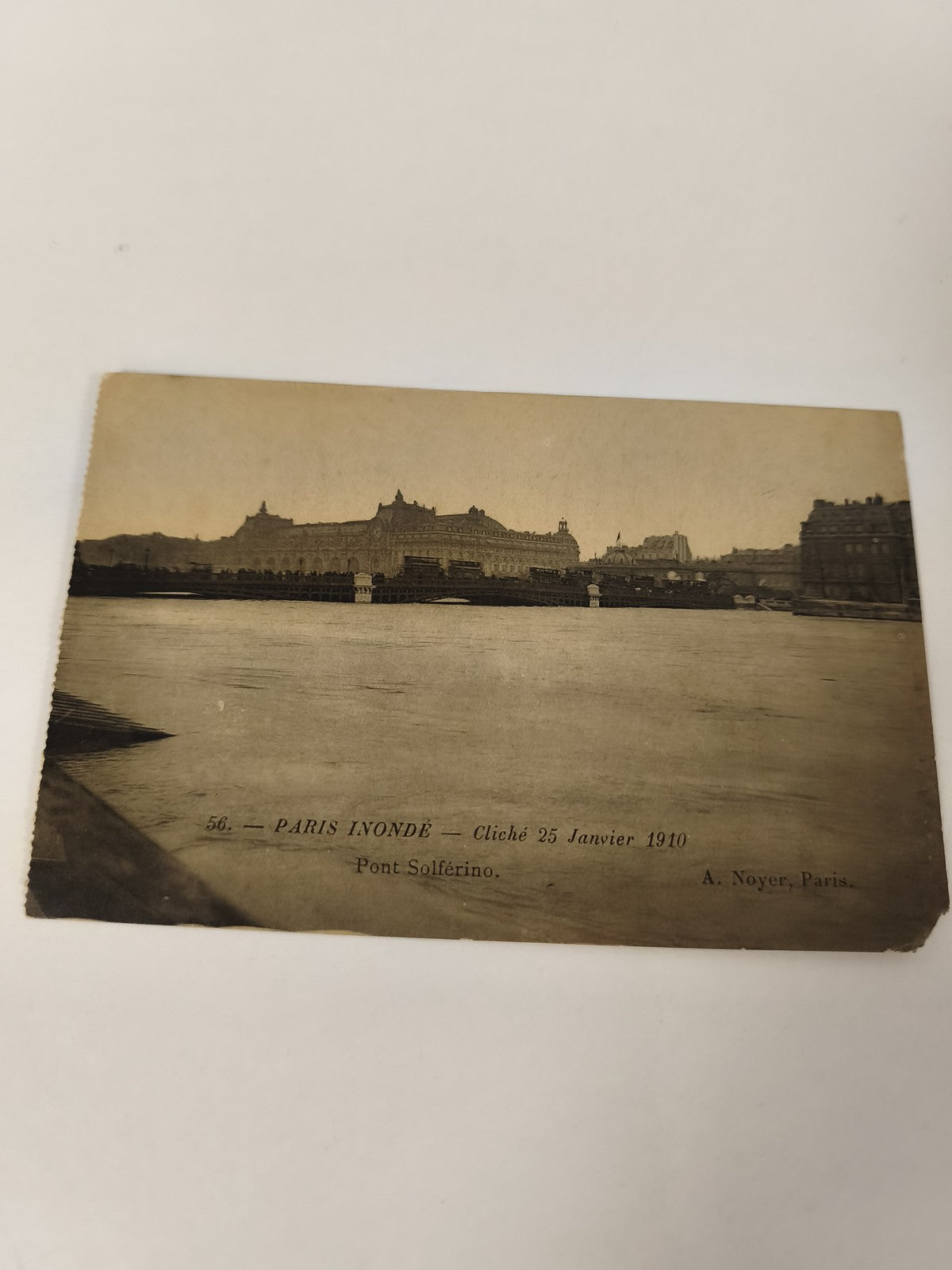 Carte postale ancienne Paris inondé 1910 Pont Solférino, photo vintage
