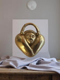 Pendentif vintage cœur visage doré métal années 50 bijou ancien rétro