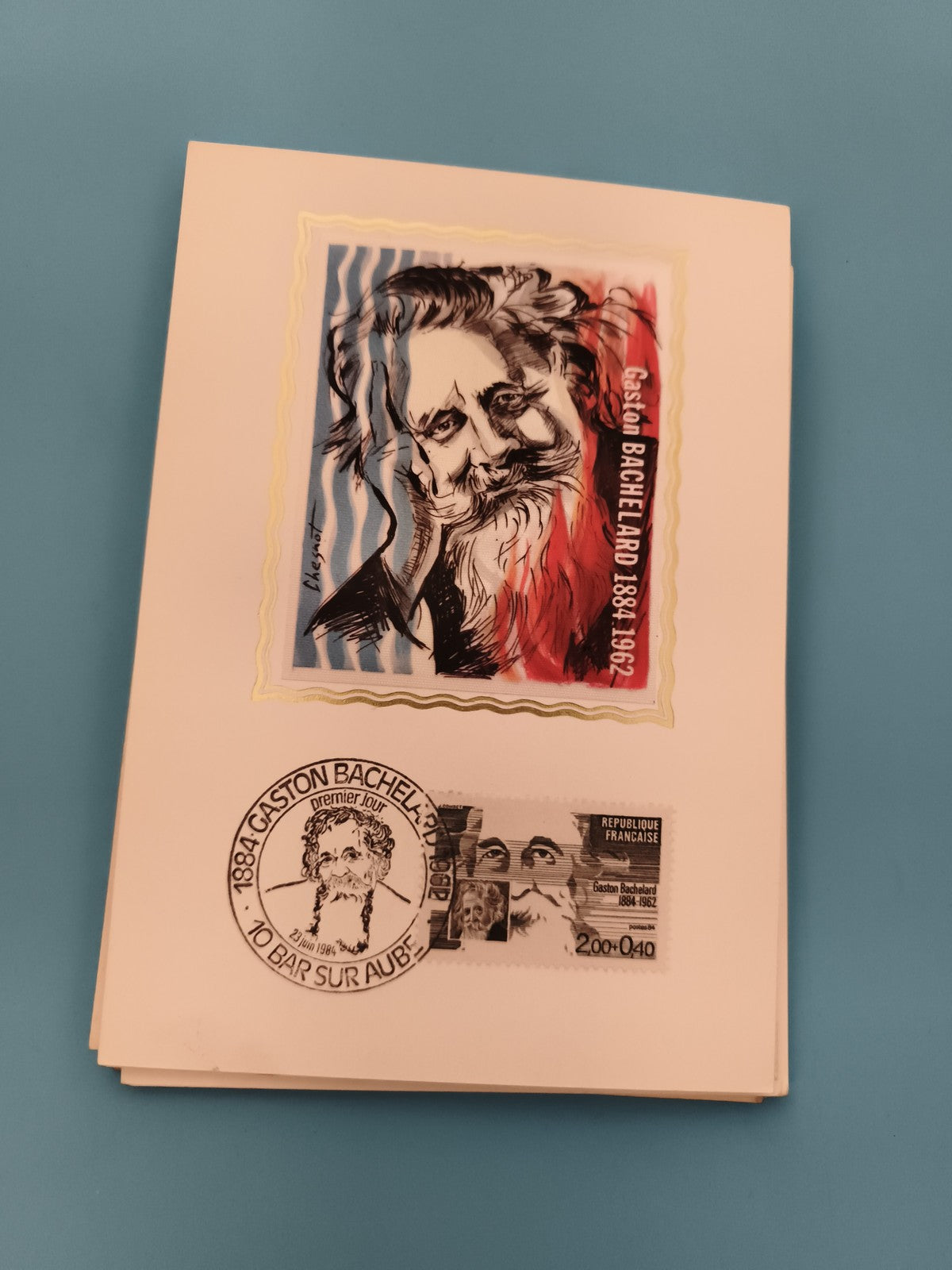 Carte souvenir philatélie Gaston Bachelard timbre France oblitéré premier jour