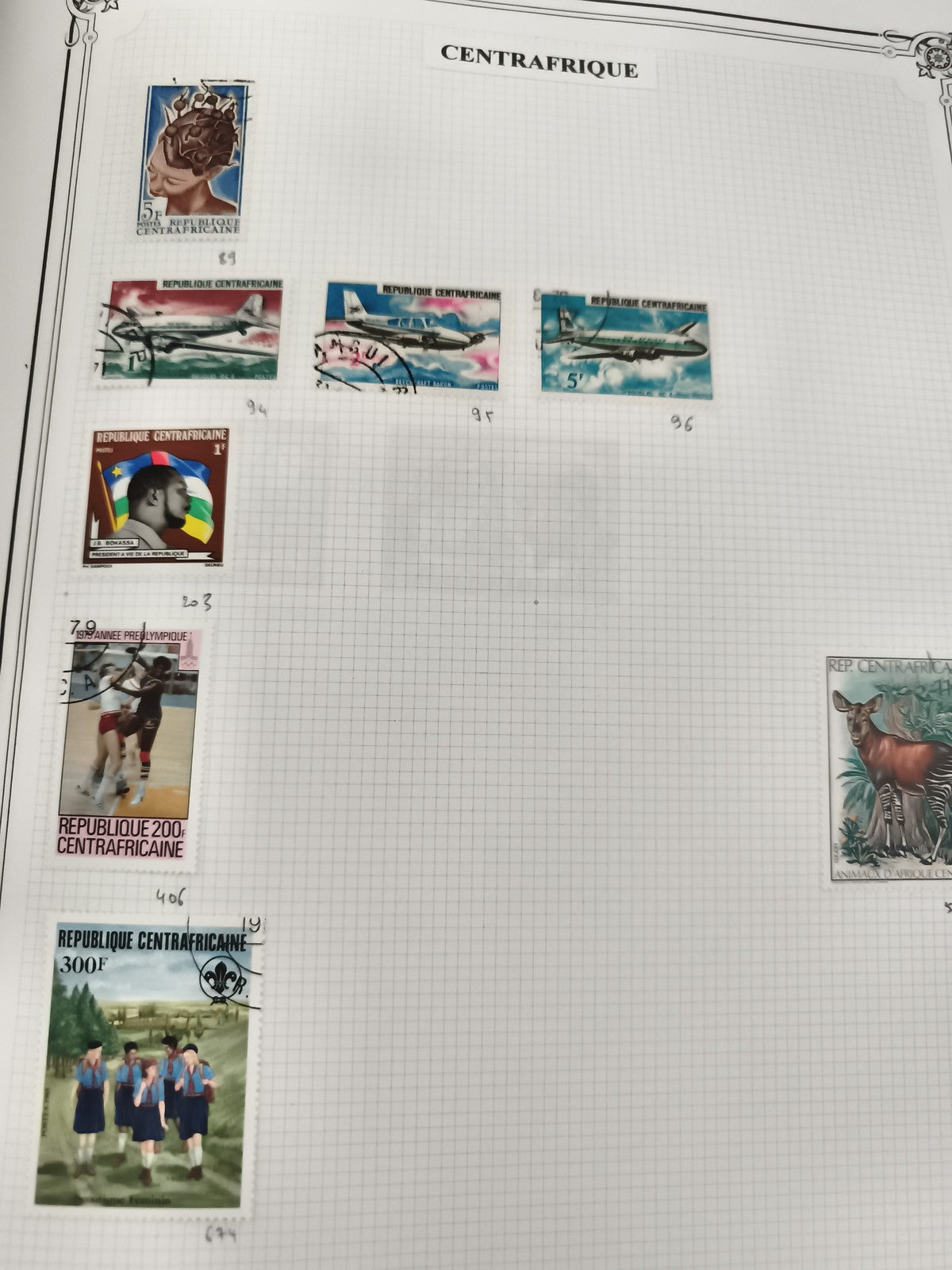 Timbres Centrafrique thématiques aviation, sport, animaux, oblitérés