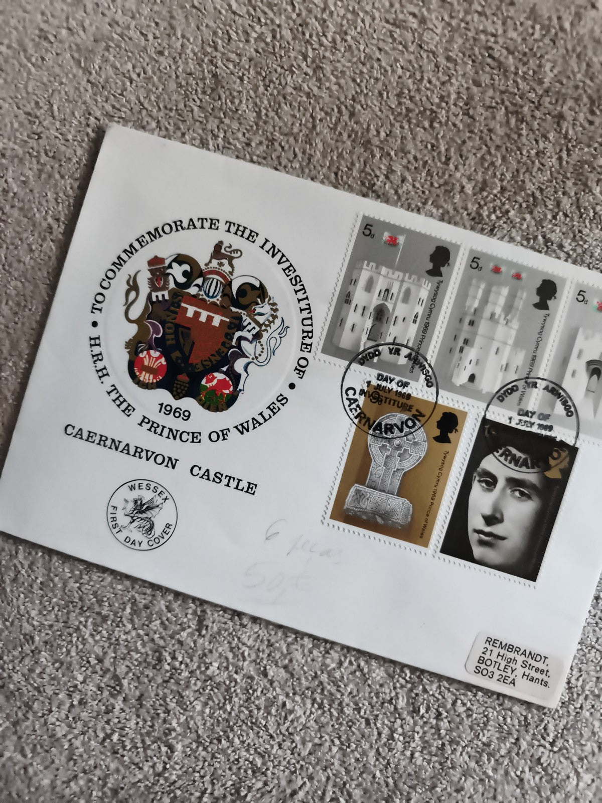Enveloppe premier jour 1969 Caernarvon Castle Prince of Wales timbres Royaume-Un