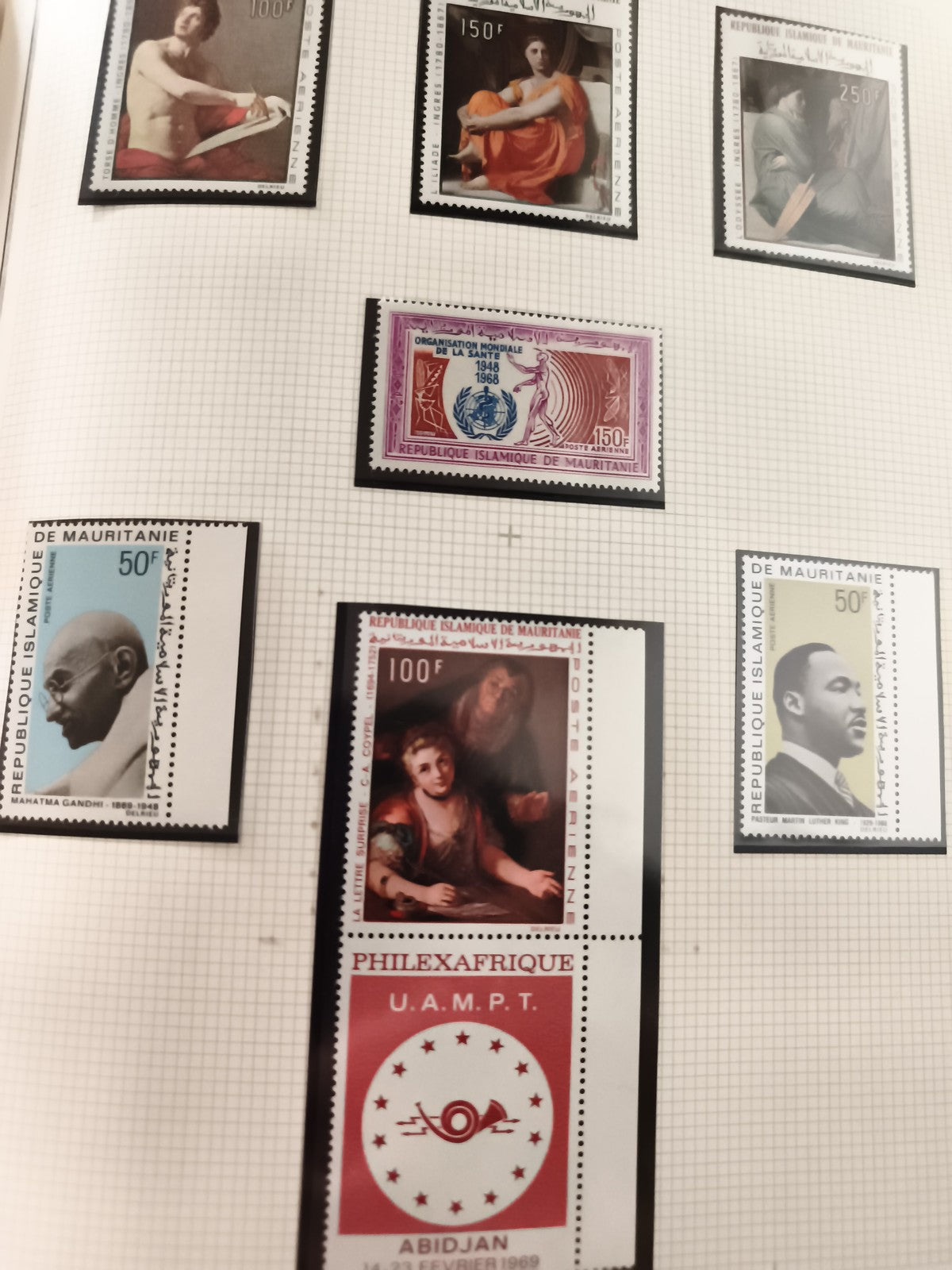 Timbres anciens Mauritanie neufs Gandhi MLK œuvres d’art Philexafrique