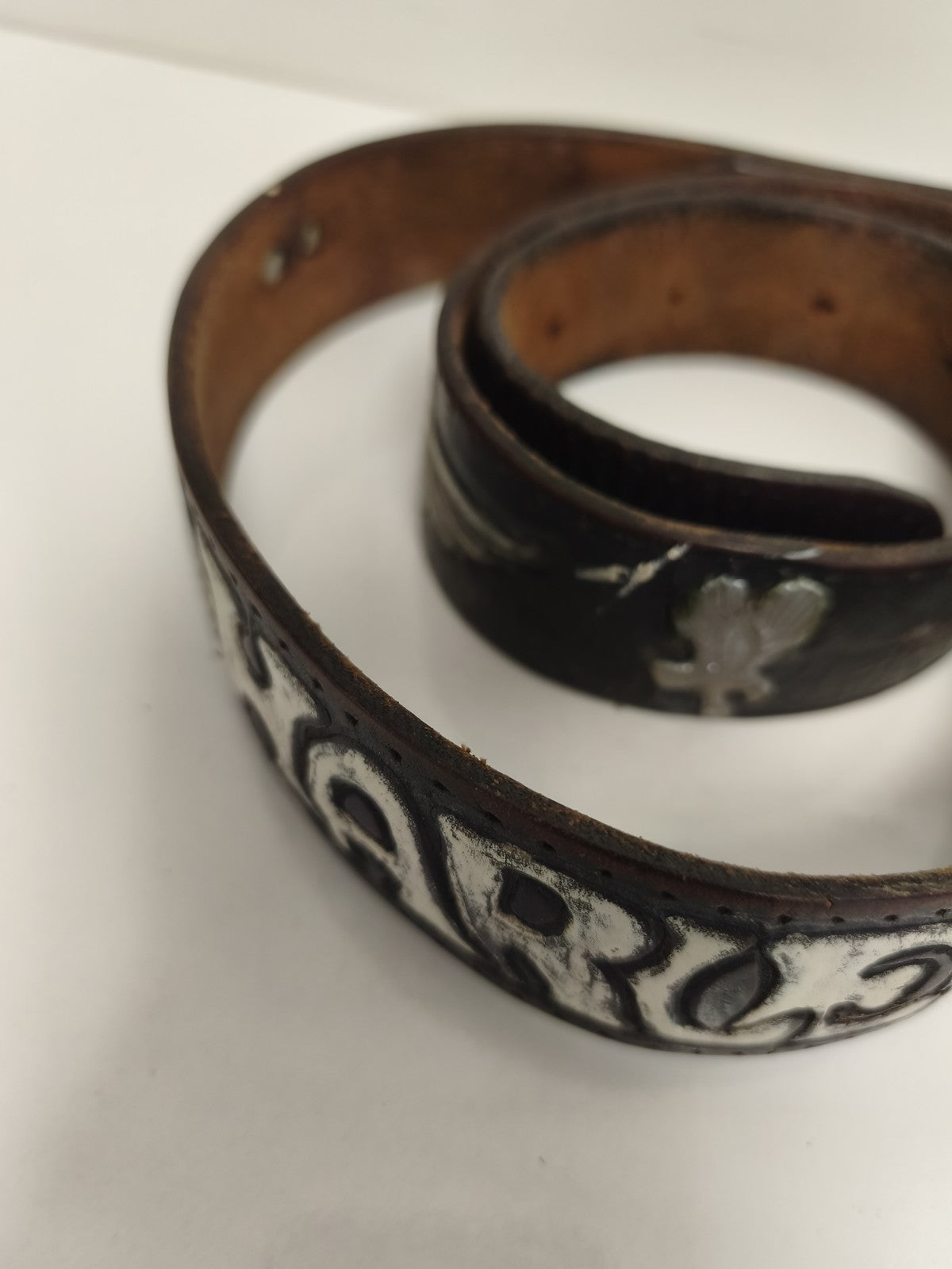 Ceinture vintage Harley Davidson cuir noir inscription relief années 70 biker