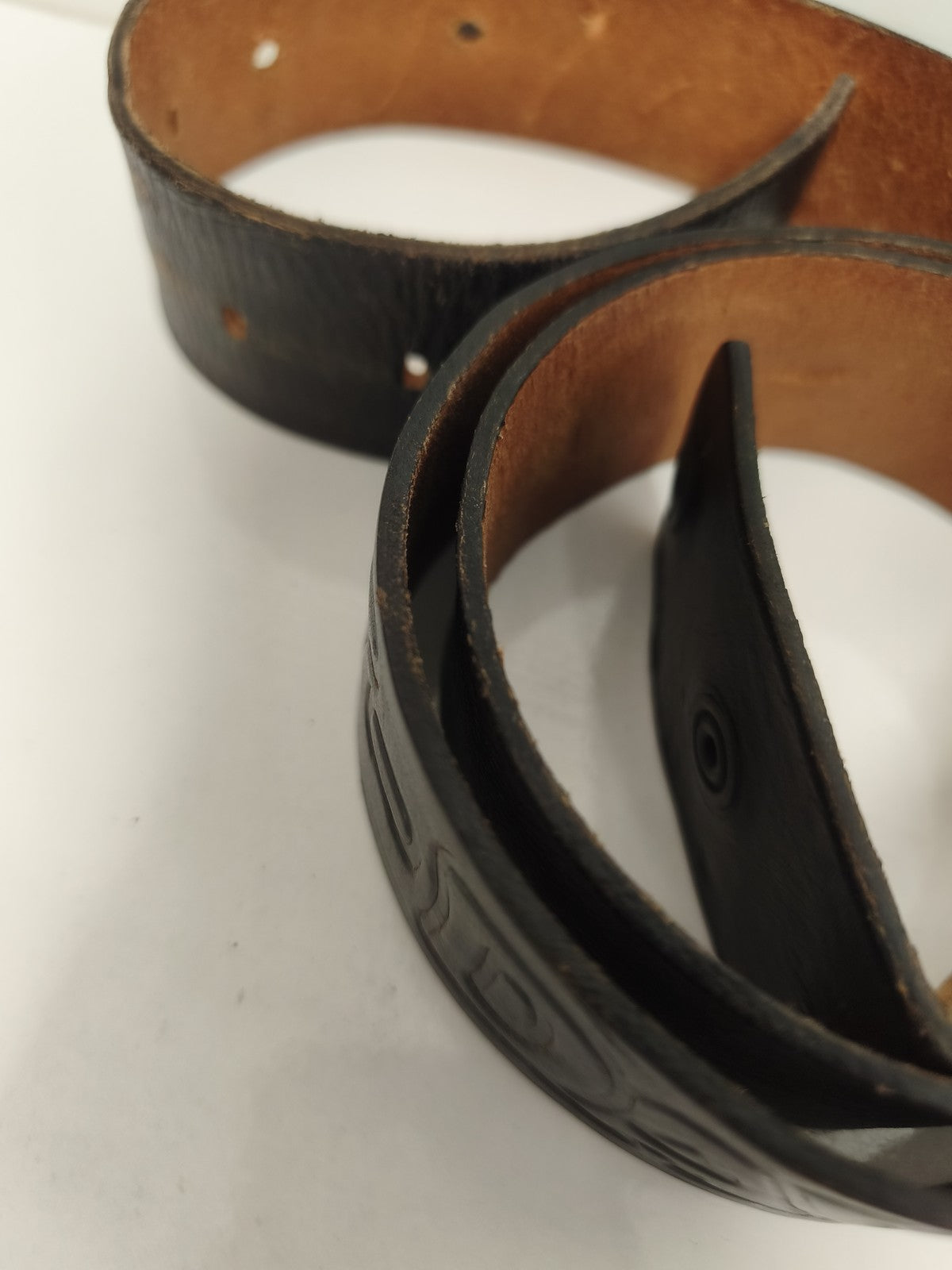 Ceinture vintage Harley Davidson cuir noir gaufré biker ancien