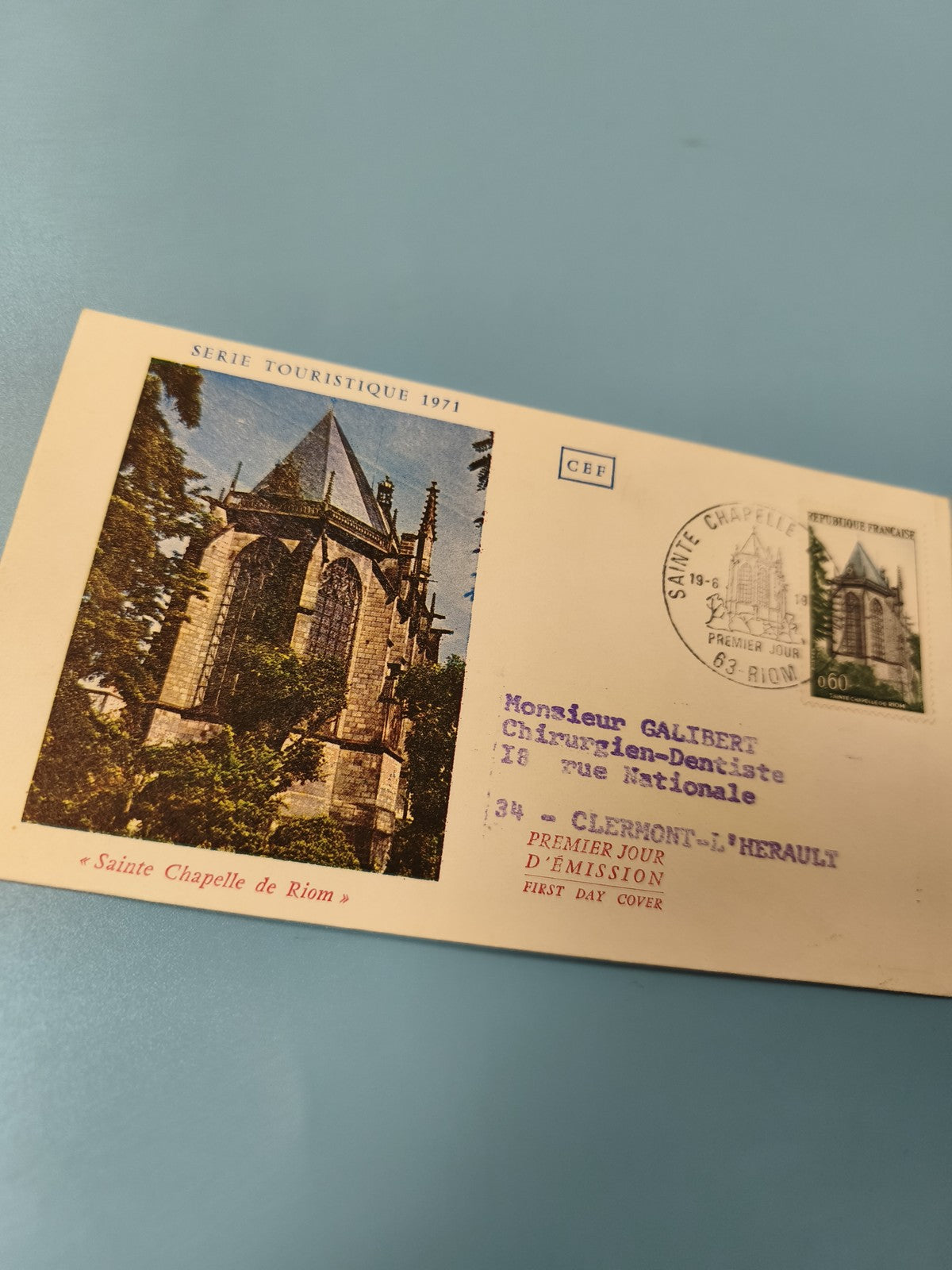 Enveloppe FDC Sainte Chapelle de Riom 1971 timbre premier jour série touristique